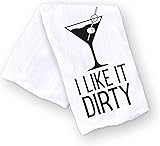 Handmade Funny Kitchen Towel, 100% Cotton Funny Dirty Martini Bar Towel for Kitchen, I Like It Dirty, Perfect for Hostess Housewarming Christmas Mother’s Day Birthday Gift (I Like It Dirty)