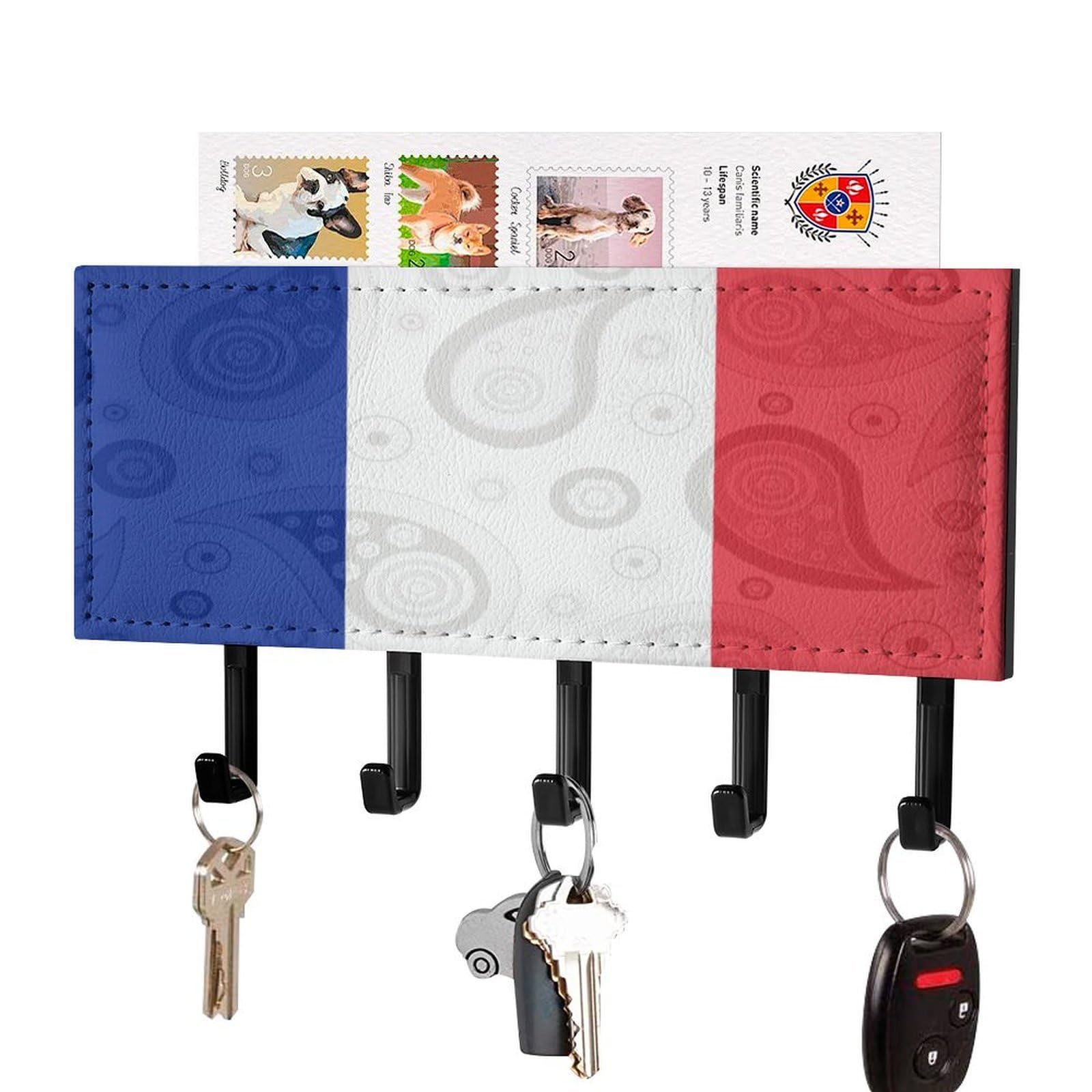 NCLQVJXZKHW France Flag Paisley French Key Holder with 5 Hooks Key Hooks Wall Mounted Key Racks Key Hanger Organiser Shelf
