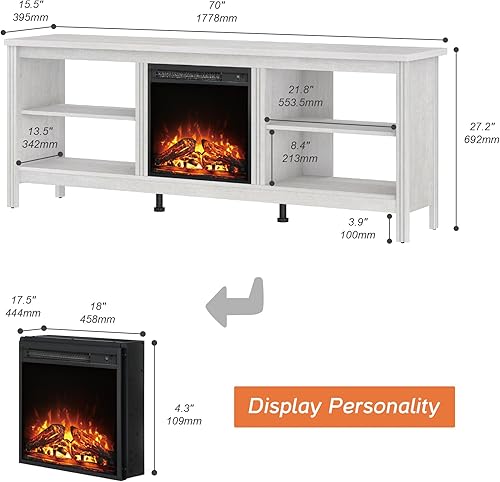 Miniatura 2 de WAMPAT Soporte de TV con chimenea para centro de entretenimiento de TV de 75 pulgadas, chimenea eléctrica de granja, mueble de mesa de madera con 4