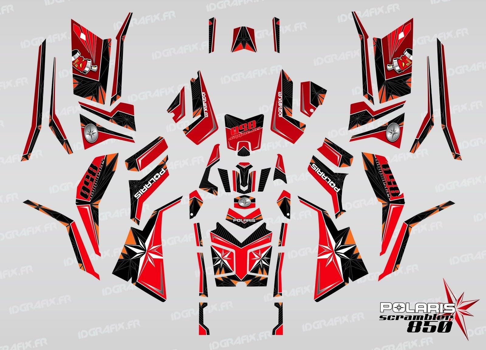 Kit décoration SpiderStar Rouge/Noir (Full) - IDgrafix - Polaris 850 Scrambler