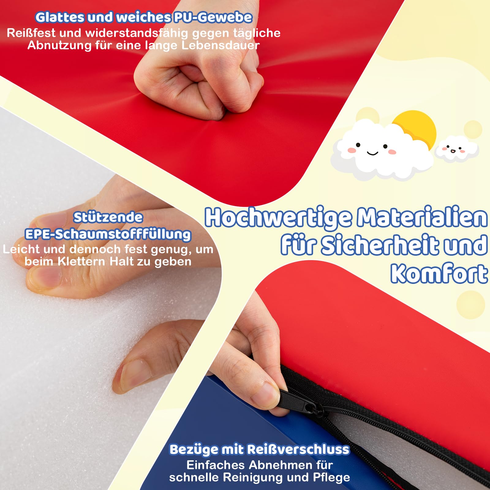 COSTWAY 5 teilige Schaumstoffbausteine Kinder, Softbausteine XXL mit Tunnel, Treppe & Rutsche, Riesenbausteine aus Schaumstoff zum Klettern & Krabbeln, Großbausteine für Kinderzimmer, Spielzimmer