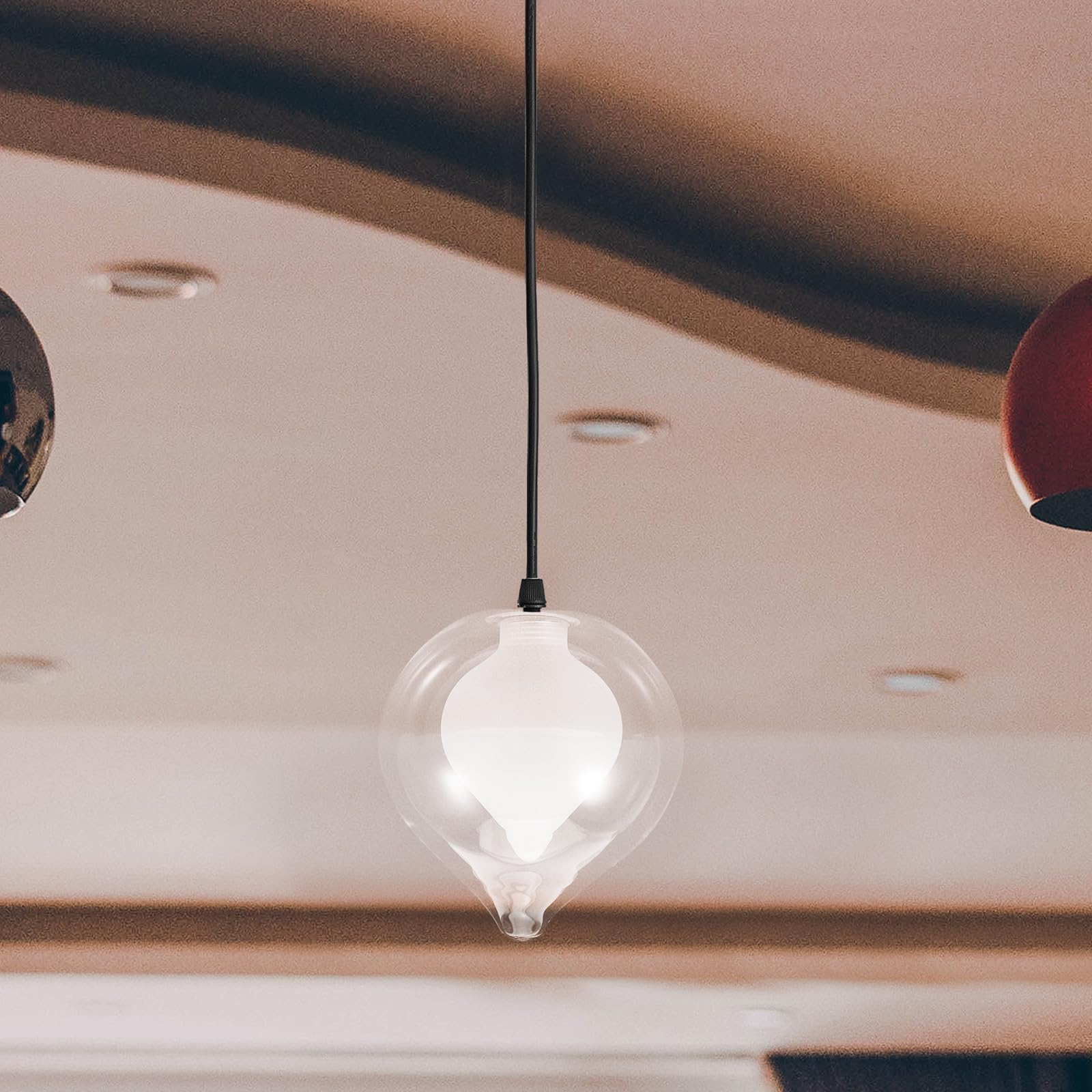KOMBIUDA Klosz do lampy wiszącej z przezroczystego szkła - dwuwarstwowa osłona lampy G9 - abażur ścienny do żyrandola 2,2 cm/0,87 cala, otwór na podłogowe, poprawiający nastrój w jadalni, 4,72 x