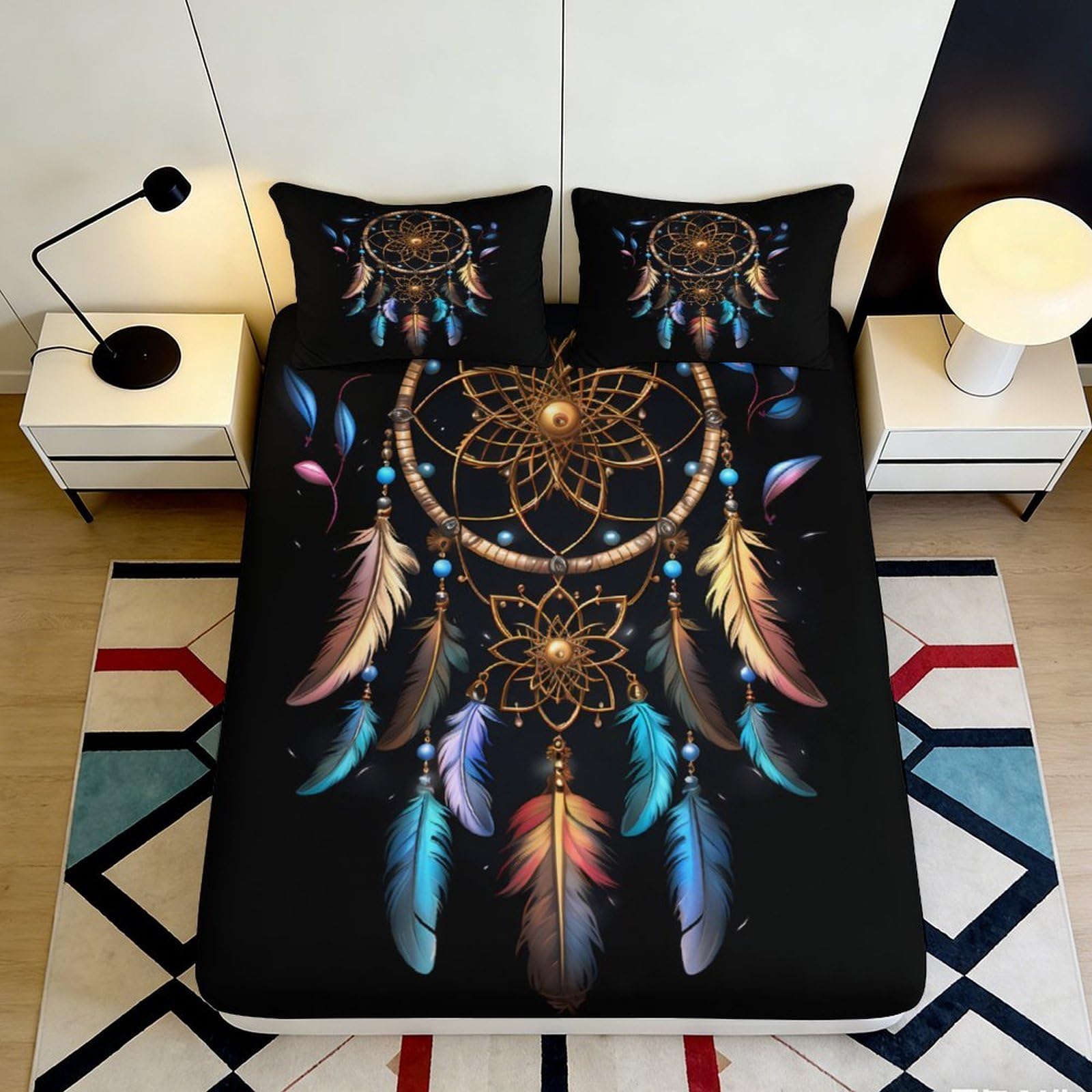 Pnayamiorkfel Style-3 3D Printed Dreamcatcher Fitted Sheet Microfiber Soft Multicolour Feather Bed Cover For Bedroom Guest Room Decor 90X200x25cm