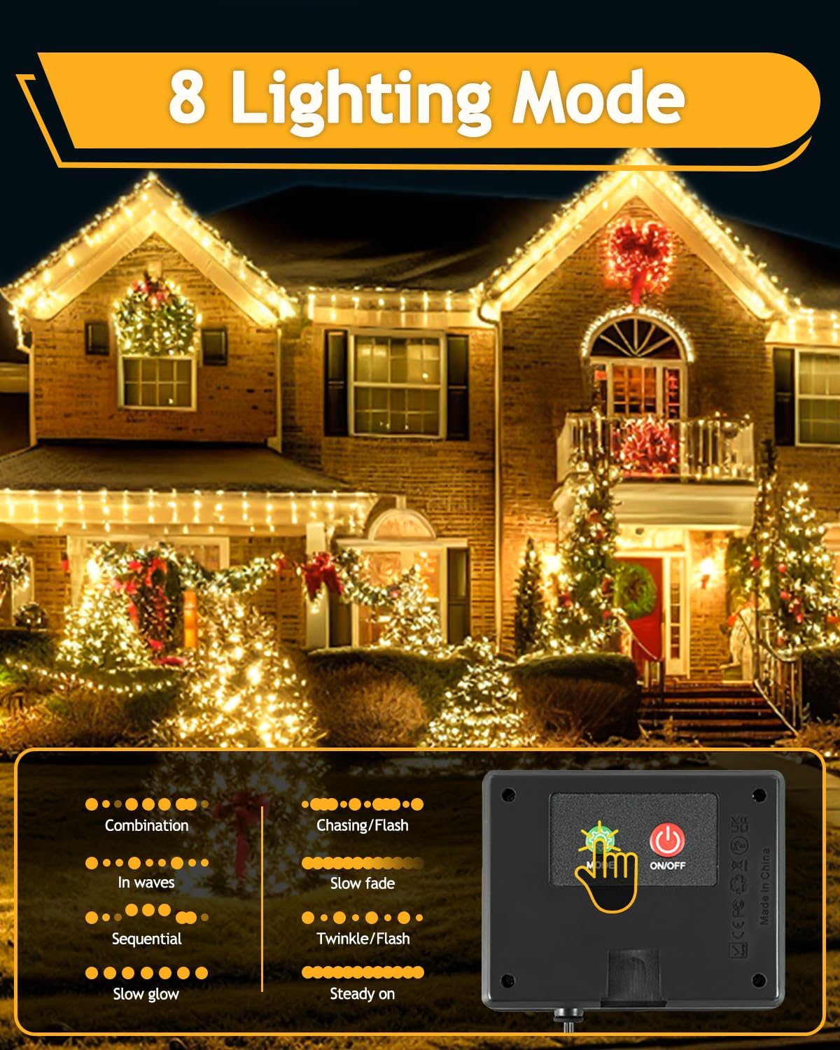 Catena di luci solari per esterni, 30 m, 300 LED, resistente alle intemperie