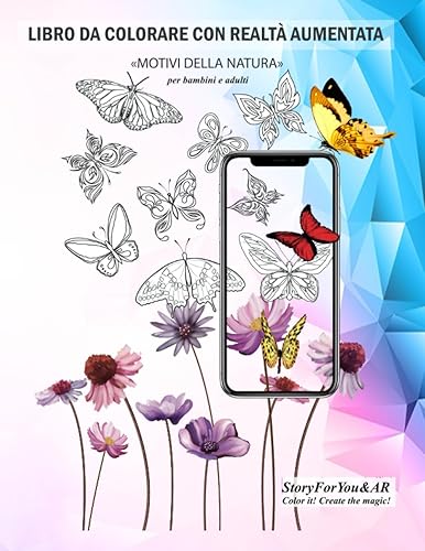 Libro da colorare con Realtà Aumentata -Motivi della Natura- Animazioni in AR 2D con adorabili animali (come un gatto, un cavallo, un cane, un orso ... moderno per divertimento, colorazione, o