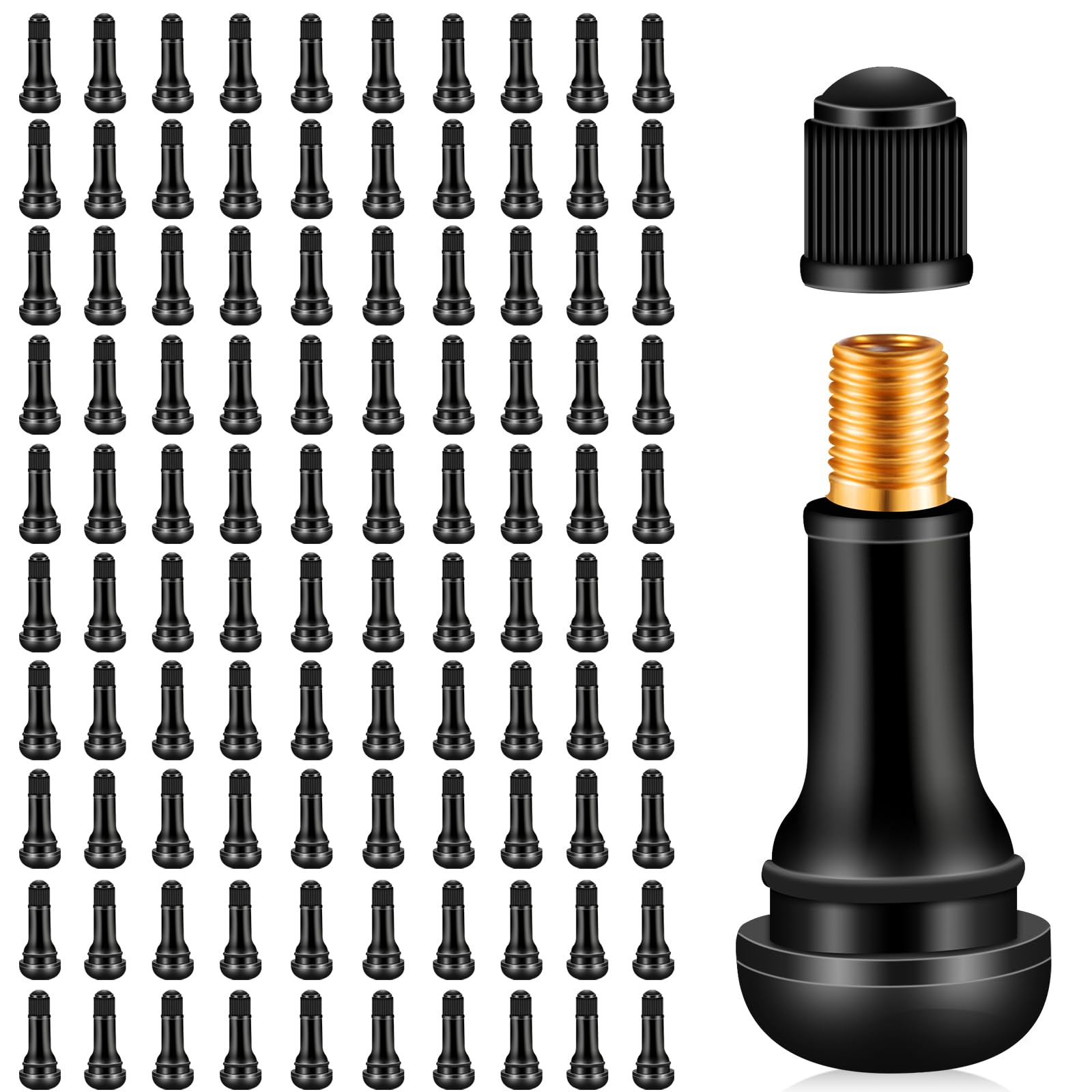 100 TR413 Piezas Válvulas de Goma, Valvulas para neumaticos,Válvula neumáticos Negro, válvula de Goma, válvulas de Goma para Llantas, Tapas para válvulas Goma,para Coches,Motos