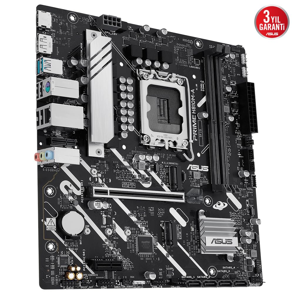ASUS PRIME H810M-A-CSM, carte mère Intel mATX, 6+1+1+1 phases d'alimentation, emplacement DDR5, PCIe 4.0, 2 emplacements M.2, Ethernet Intel 16 Go, DisplayPort, HDMI, USB-A 10 Gbps, USB-C 5 Gbps, noir