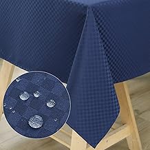 WELTRXE Rectangular Tablecloth Water Resistant Polyester Checkered Table Cloth Oblong Dining Table Cover for Home Restaurant Party Buffet Picnic, Navy Blue,140 * 200cm