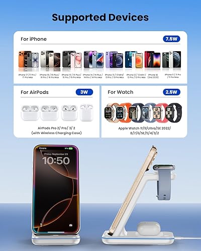 Miniatura 2 de Estación de carga inalámbrica 3 en 1, soporte de cargador inalámbrico para múltiples dispositivos Apple, cargador inalámbrico para iPhone 17 16
