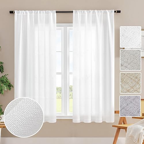 Miniatura 36 de Cortinas de lino semitransparentes con textura de cocina, 36 pulgadas de largo, cortinas pequeñas con bolsillo para barra, cortinas para cafetería