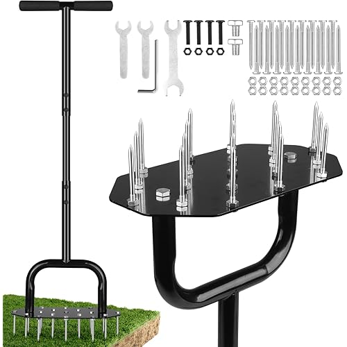 Lawn Aerator Spike Aeration Tool, Manual Grass Aerator Tool with 18 Iron Spikes, 37 Inch Manual Air Aerator Tool, Heavy Duty Lawn Aerating Tool for Grass, Yard