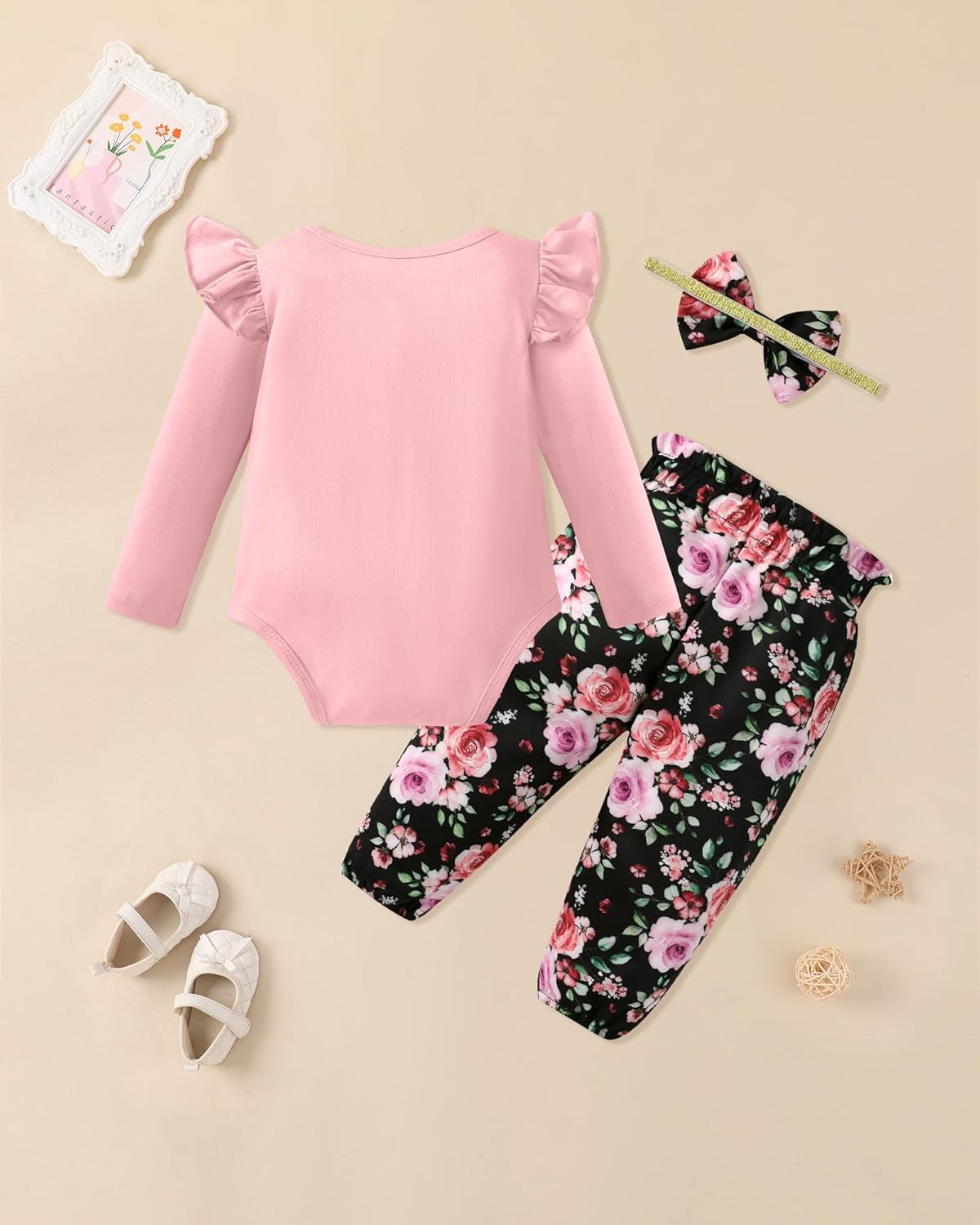 Baby Girl Clothes Newborn Infant Cotton Ruffle Romper+ Floral Pants + Headband Sets Fall Winter Outfits - Image 2