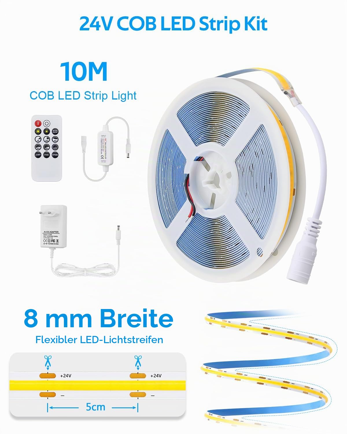 Aclorol COB LED Streifen 10M Warmweiss Selbstklebend Dimmbar für küche