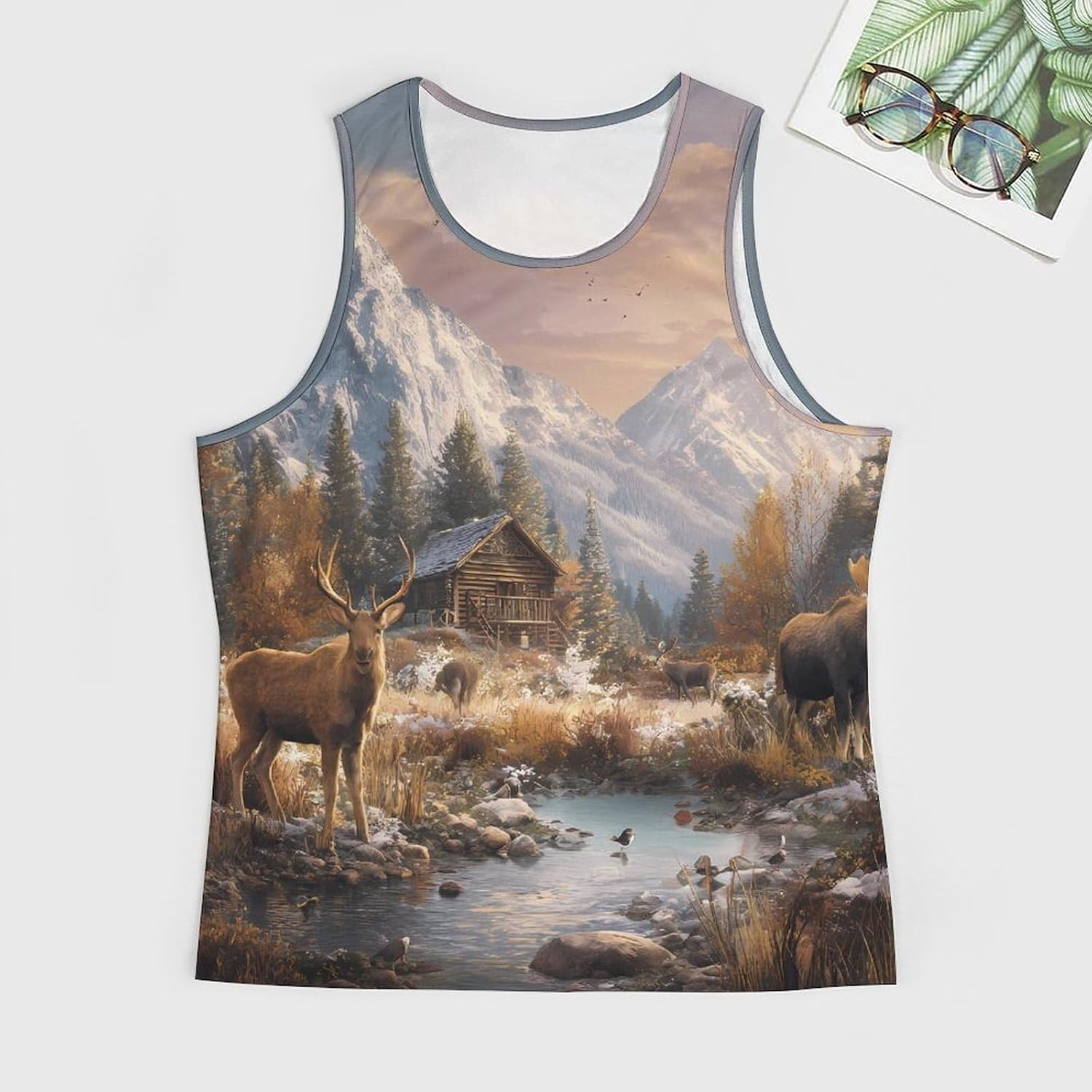 Deer Moose Farmhouse Mountain Men Tank Top Workout Shirt Muscle T Shirt 5XL