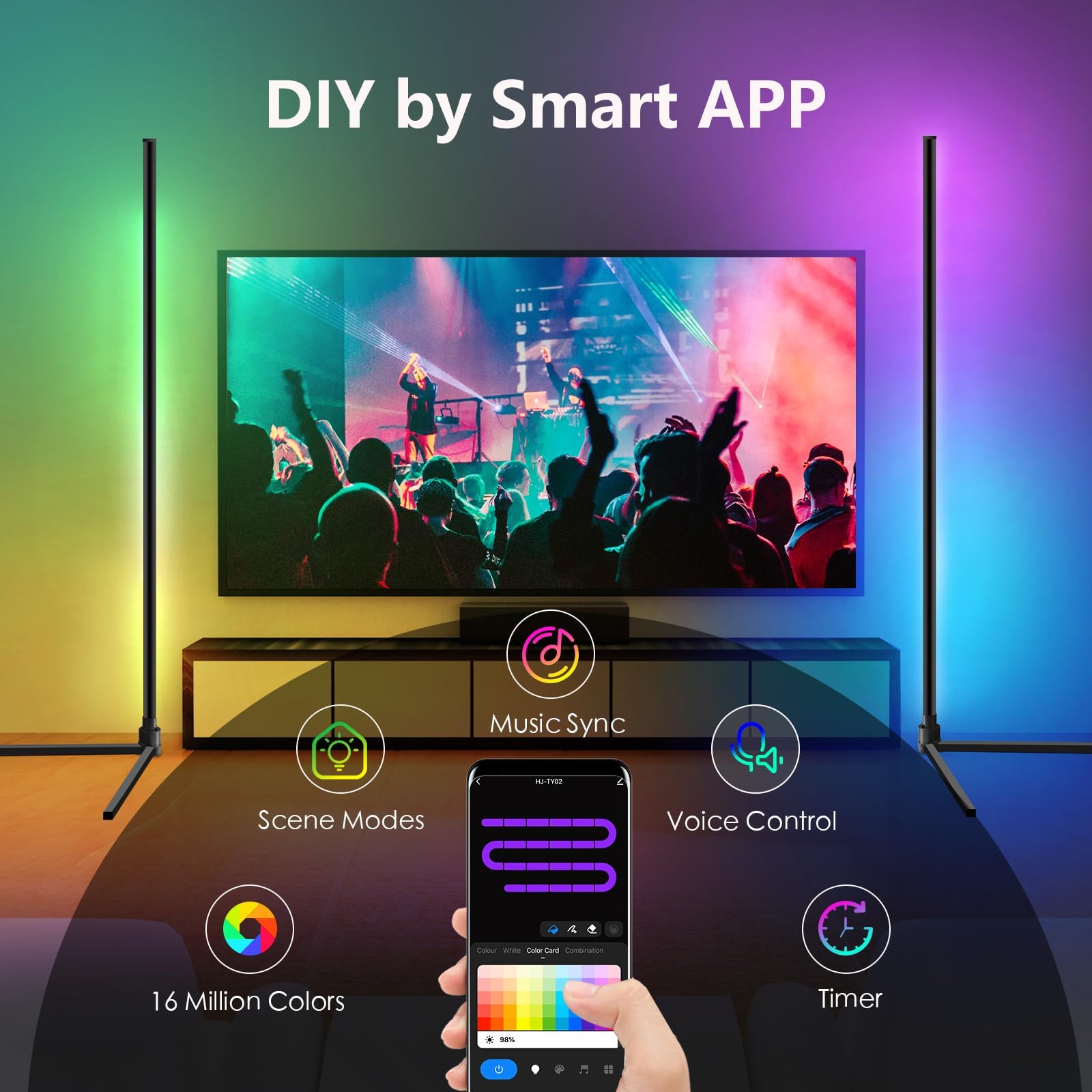 Weilim Lampada LED RGB da Terra, Lampada da Terra LED Smart con Telecomando e Timer Piantana Dimmerabile Compatibile con Alexa, Google Home - 16 Milioni Colori, Musica Sincronizzazione,155cm