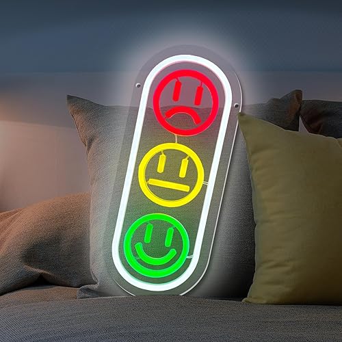 Miniatura 6 de Letrero de neón con cara sonriente para decoración de pared, letrero LED de semáforo, letreros de luces de neón regulables para habitación de niños,