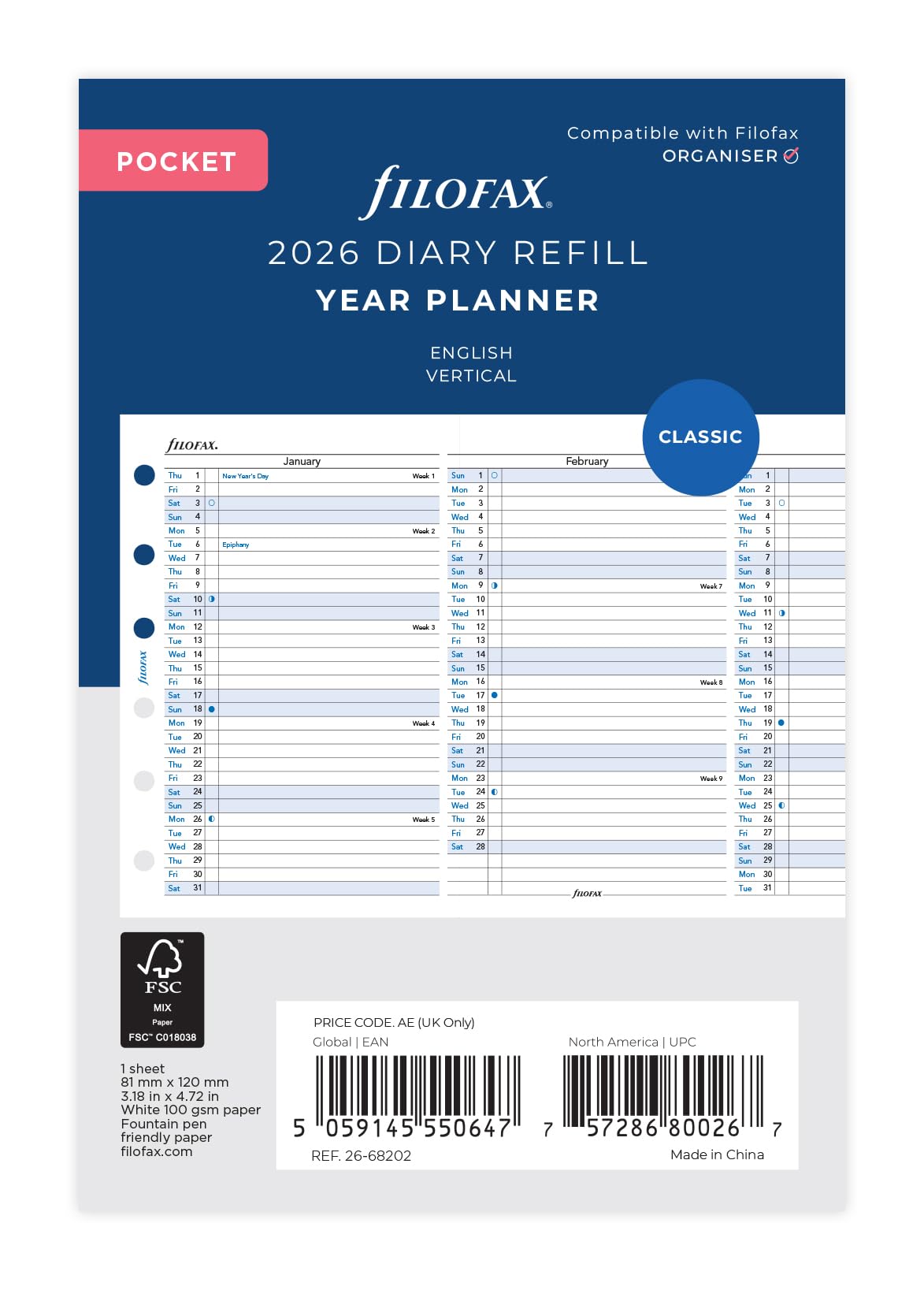 Filofax Pocket Vertical Year Planner 2026