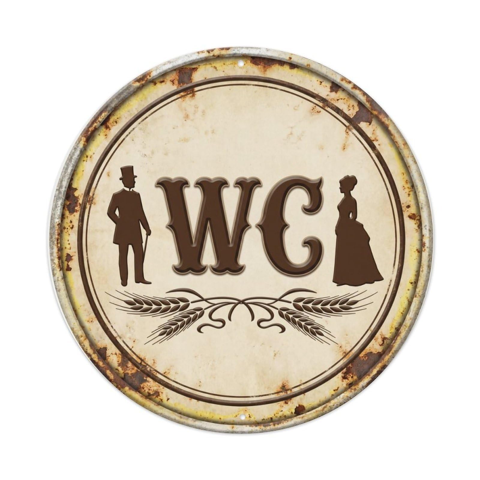 Toilet （WC） Vintage Cream Restroom Metal Tin Sign Plaque Wall Decor for Cafe, Club Bar, Office, Home Garden Round Metal Poster 8x8Inch