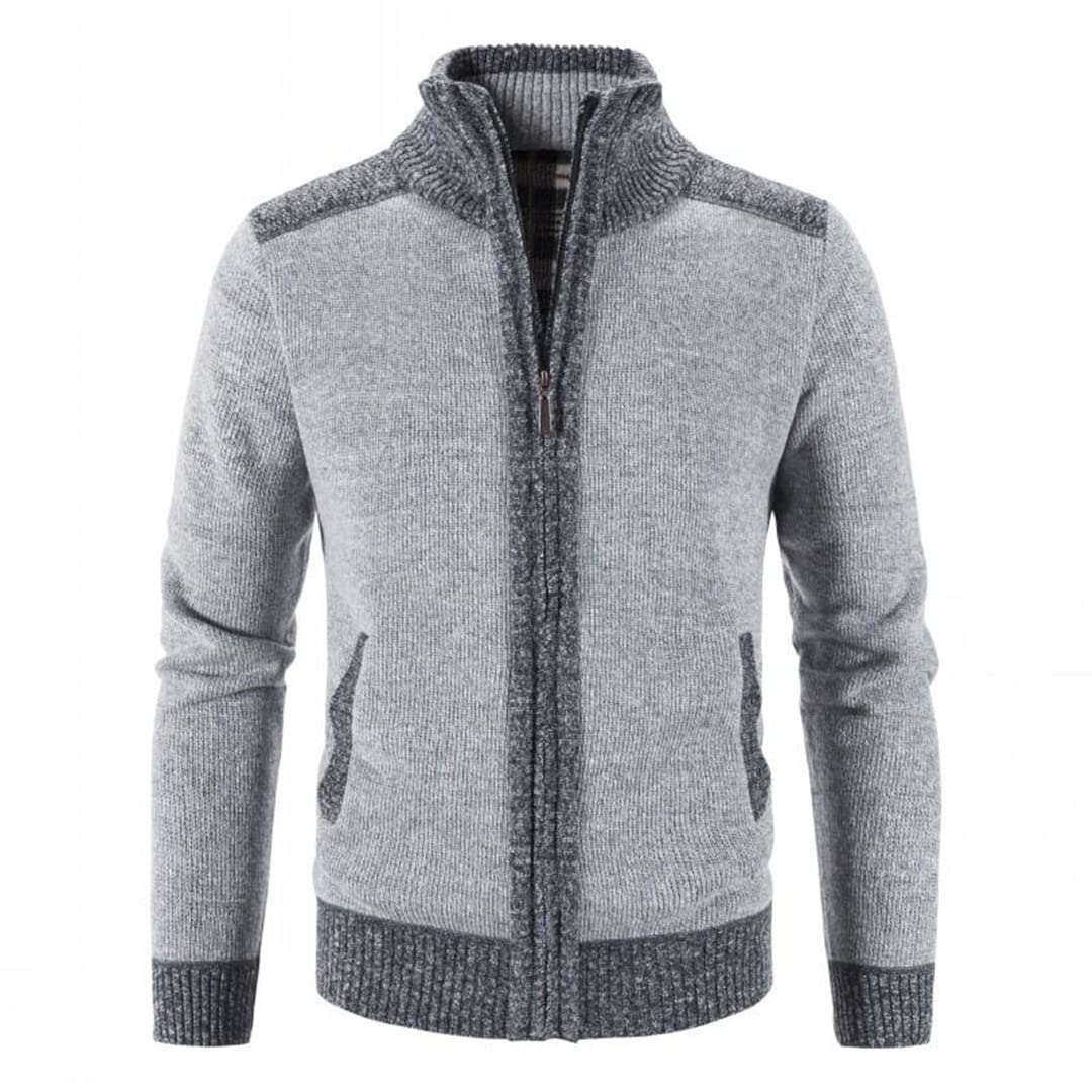 Vogrtcc Chaqueta de suéter de los hombres Abrigo de remiendo de moda Chaqueta de suéter de punto Slim Fit cuello alto grueso Cardigan abrigos hombres
