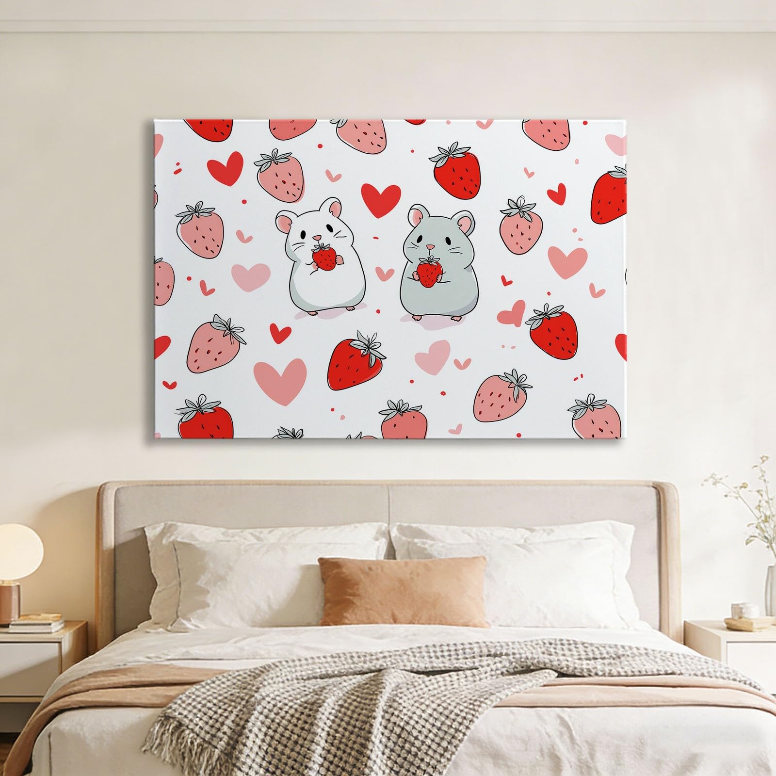 Genérico Obraz z ramą animowany chomik truskawka 90x60cm płótno ścienne 3D, obraz dekoracyjny do salonu sypialni łazienki kuchni korytarza, dekoracja domu