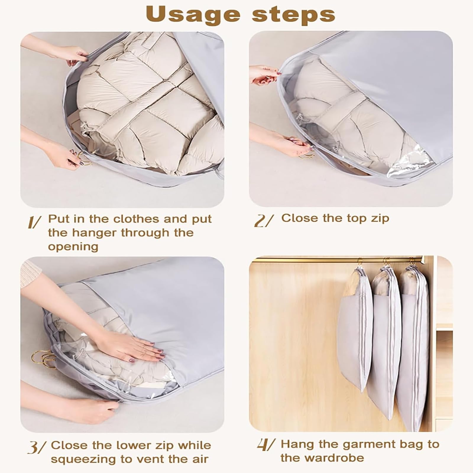 Platzsparende Kleidersäcke Zum Aufhängen Mit Kompressionsreißverschluss – Strapazierfähige, Staubdichte Schutzhüllen Für Jacken Und Kleidung – 110cm-2Pcs