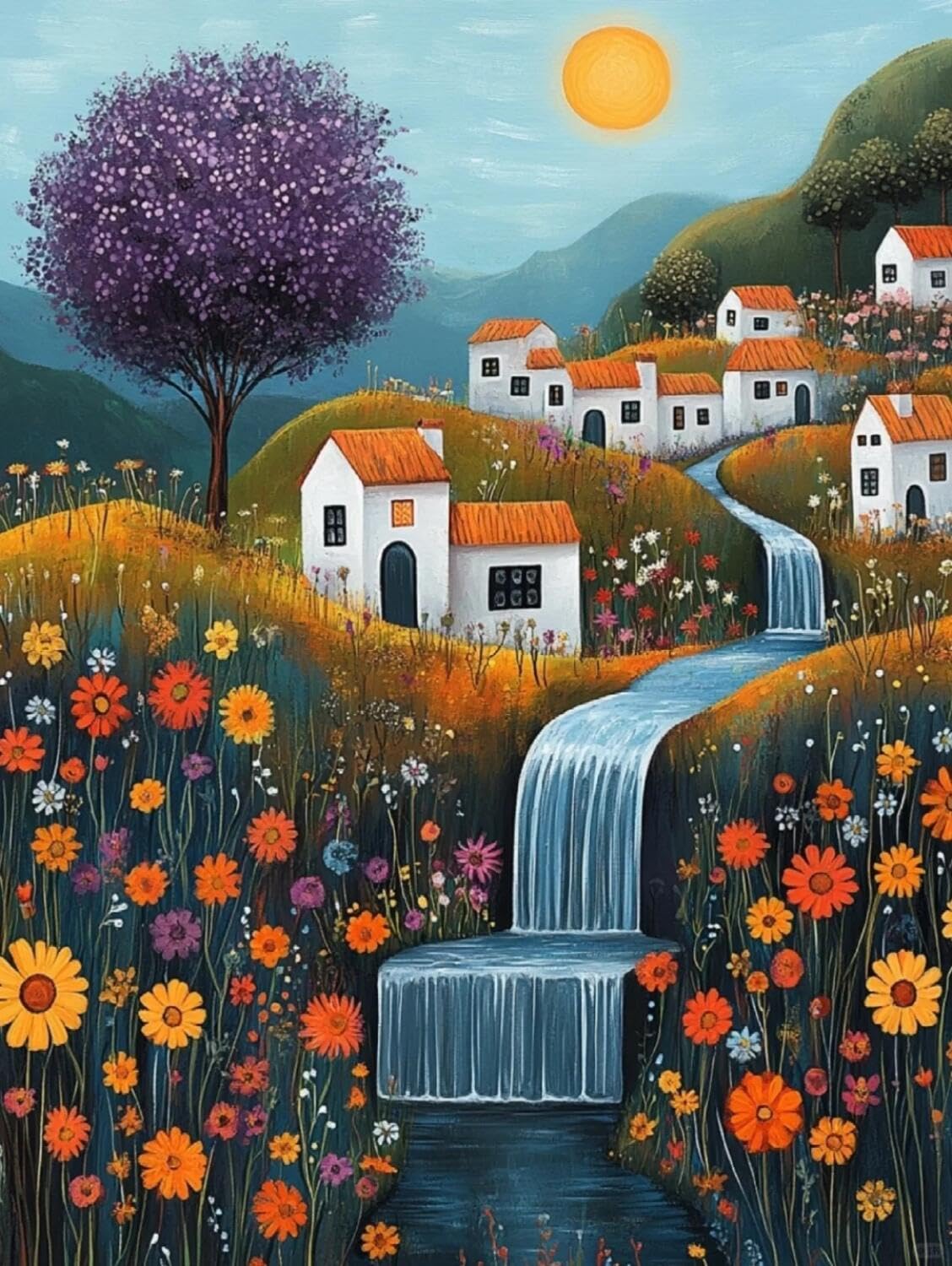 Rqwybcaxn Embroidery Beads Kit Flowers and Town 40x50cm