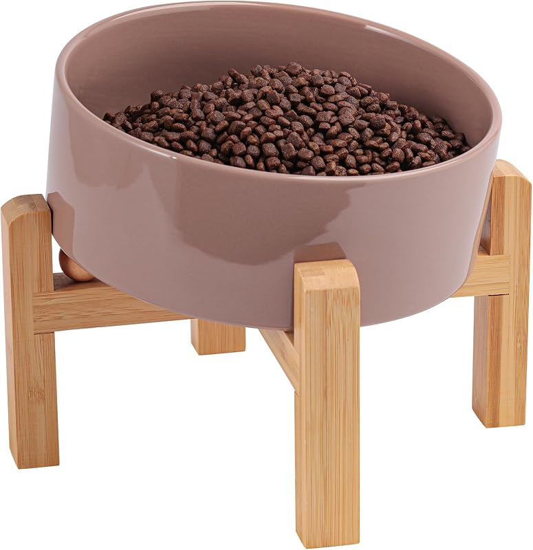 Comedouro Elevado para Cães em Cerâmica com Inclinação de 15° e Base Antiderrapante DJJJOOYS Khaki 1,8 L