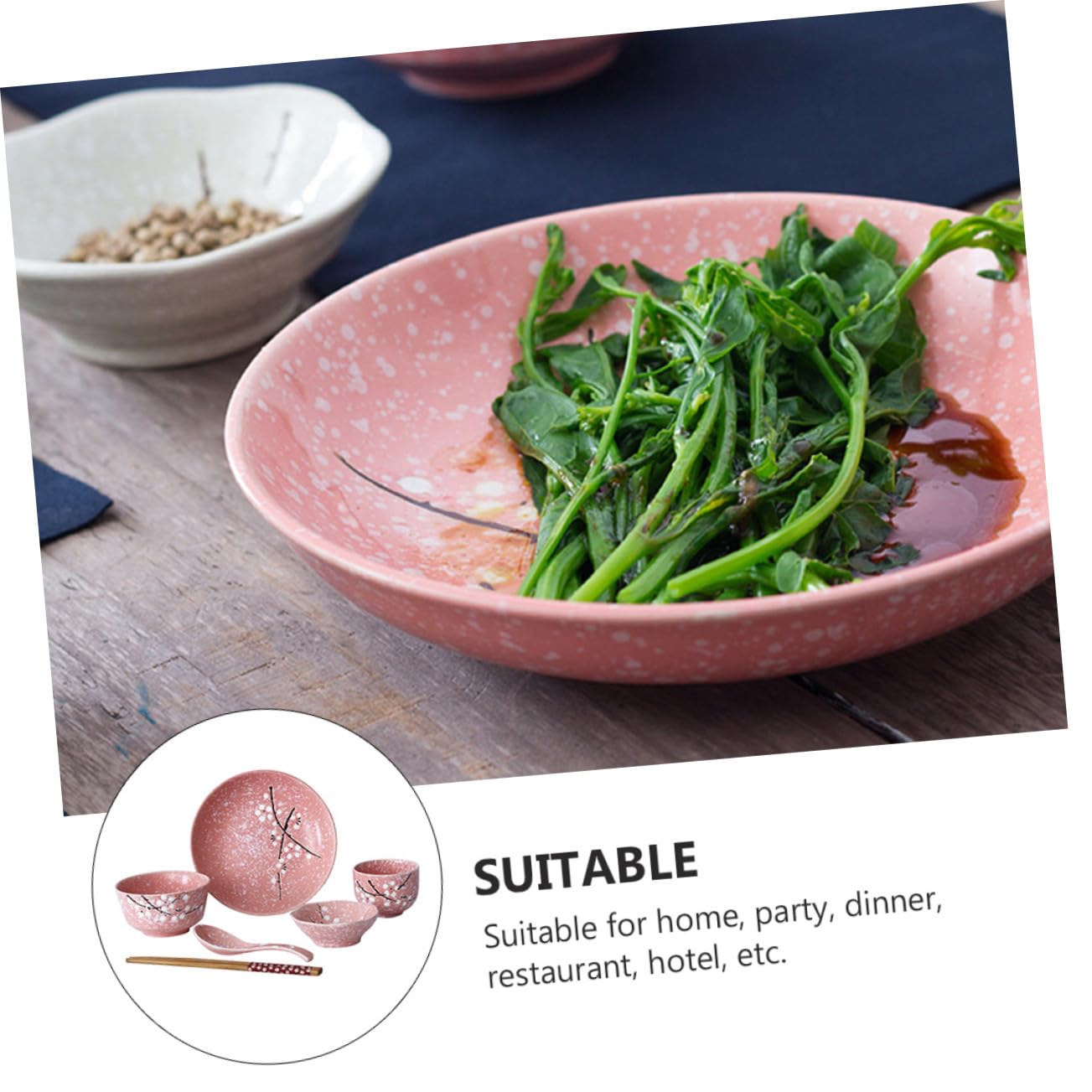 COLLBATH Vajilla Rosa Diseño Japonés Seguro para Hogar y Restaurantes con Cuencos Platos Tazones y Cubiertos Elegantes