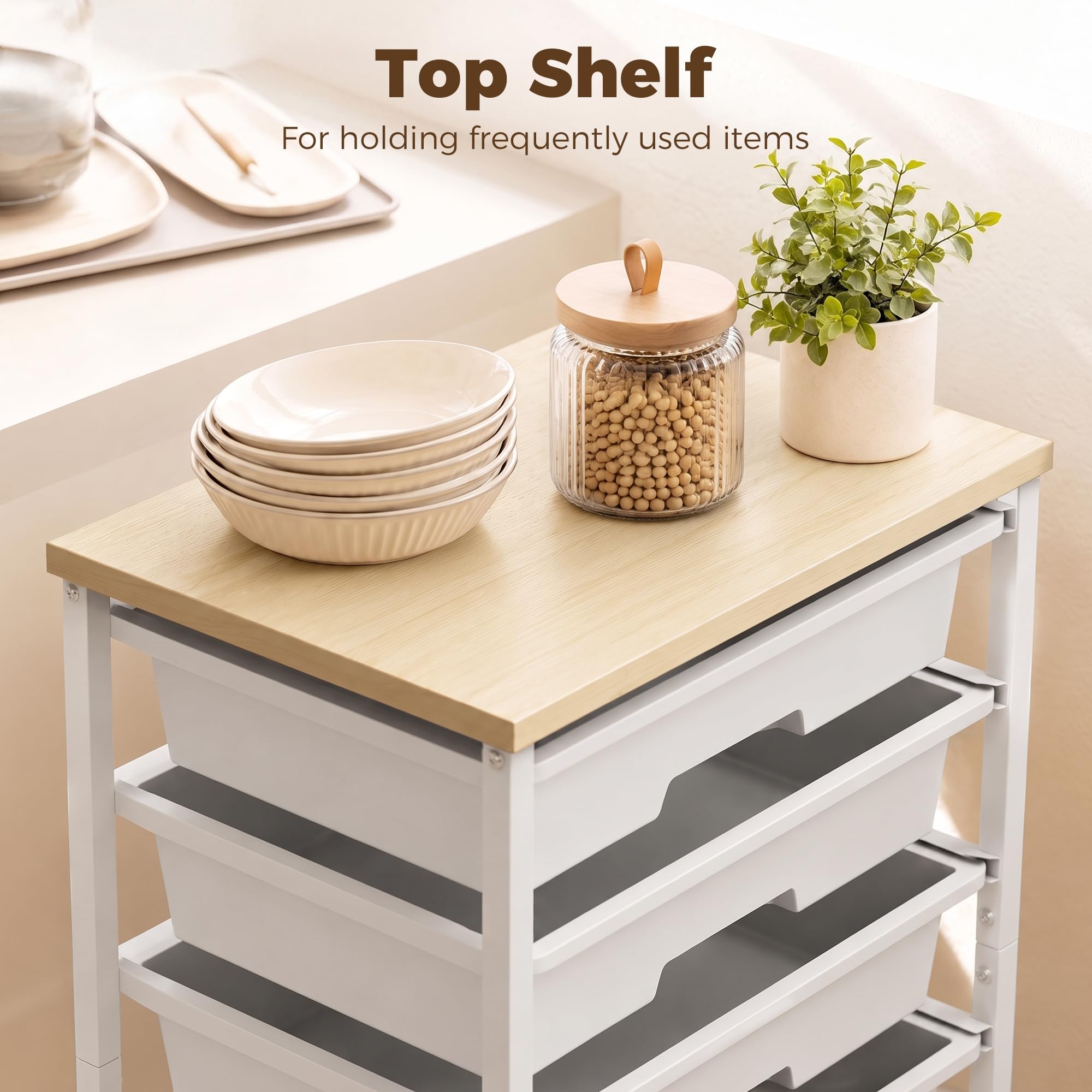 HOMCOM Chariot de rangement 6 étages sur roulettes 5 tiroirs coulissants Blanc