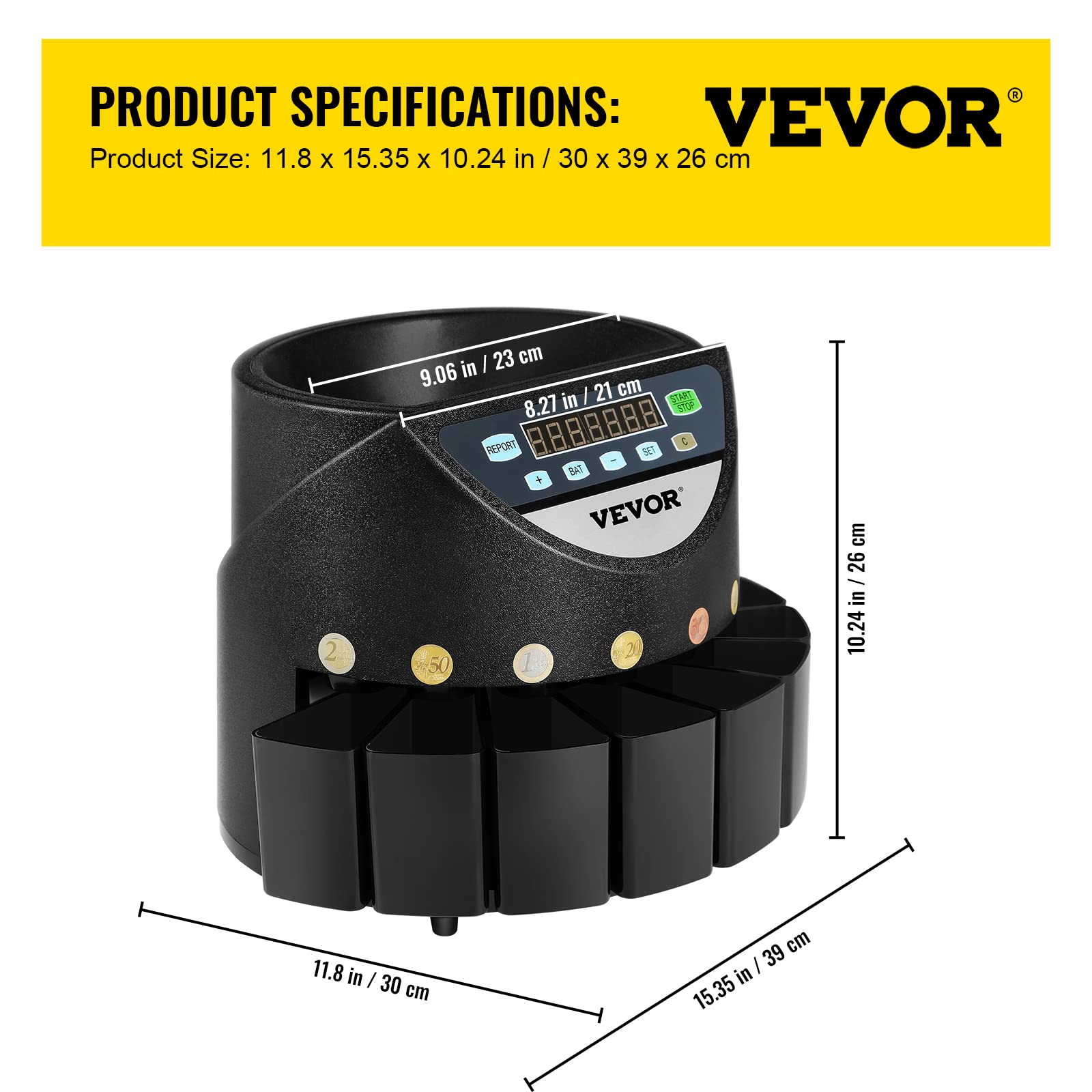 VEVOR Geldzählmaschine münzen 220 V, Kleingeld Sortierer 300 Münzen pro Min, Geldsortierer münzen 700 Münzen Kapazität, Münzzähler Euro Münzzählermaschine mit 8 Auffangboxen, Geldzähler, für U-Bahnen