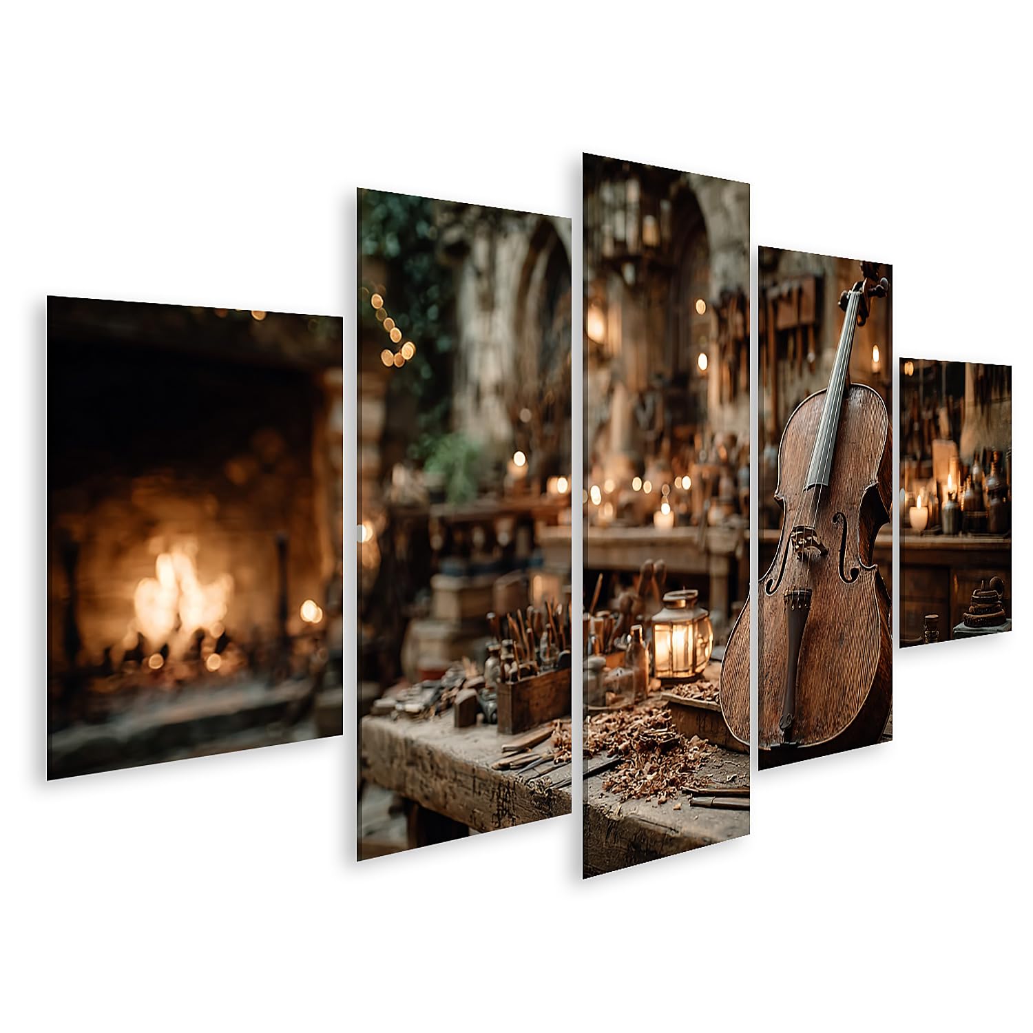 islandburner Bild auf Leinwand Handgefertigtes Streichinstrument in traditioneller Werkstatt - 5-teilig