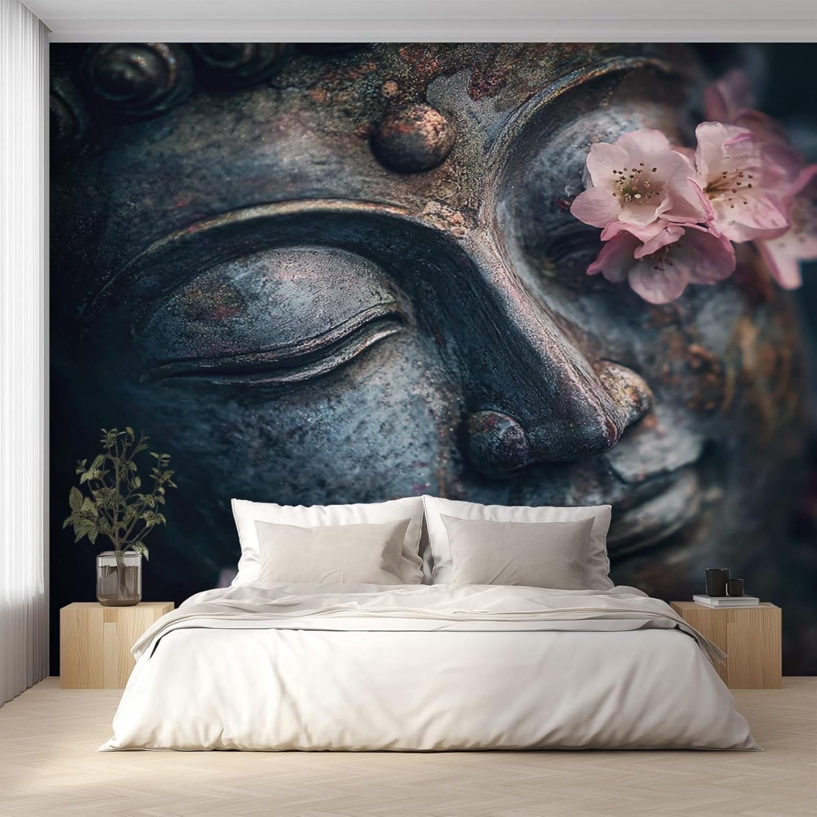 Carta da parati per meditazione, grigio scuro e rosa, con foto di Buddha Zen per camera da letto e soggiorno, in tessuto non tessuto, decorazione murale, 300 cm x 210 cm.