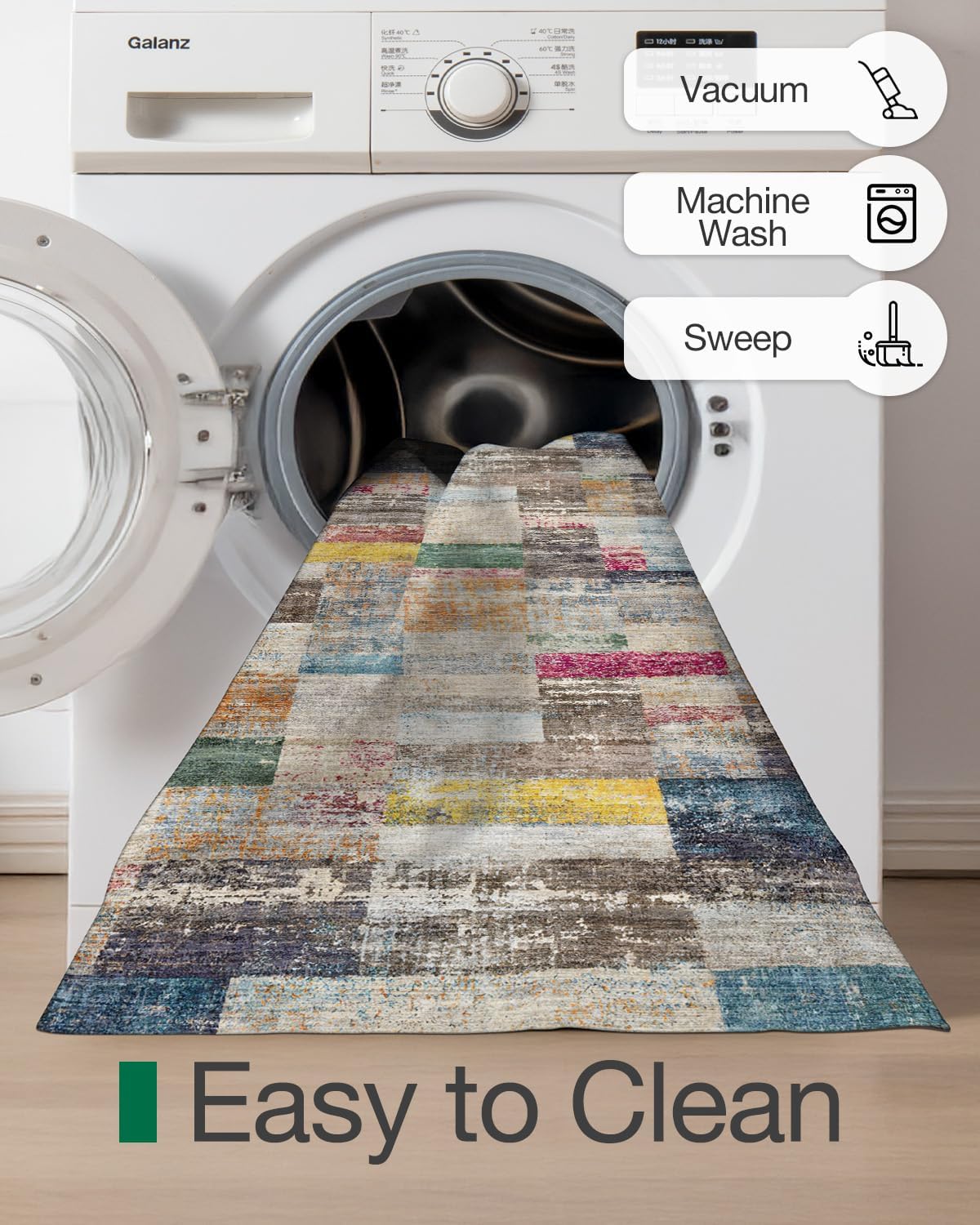 LUMI Washable Rug, 23x87 Kitchen Rugs for Entryway Bathroom, Non-Slip Indoor Door Mat Ultra-Thin, Small Oriental Throw Carpet for Bedroom Entry, Multicolor