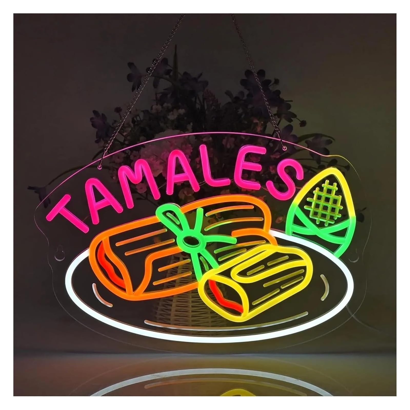 Lampe Néon Enseigne lumineuse « Tamales » pour commerce, restaurant, magasin, boutique, marché, 40 x 30 cm