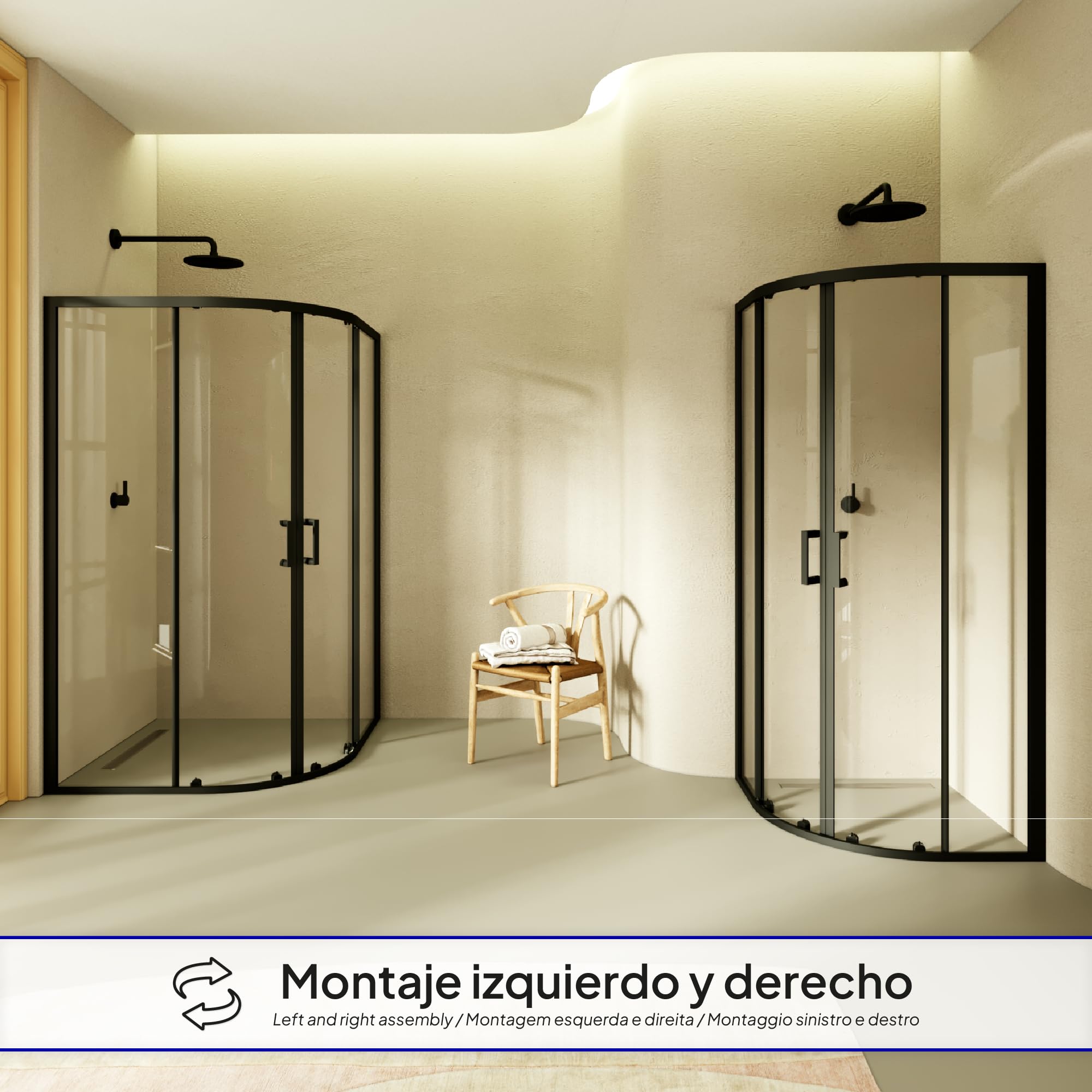 Mampara de Ducha Ella | 80x80x190cm | Puertas correderas | Ajuste 77,5-79,5 x 77,5-79,5cm | Perfiles negros, Cristal transparente de 6mm - Moments of Glass