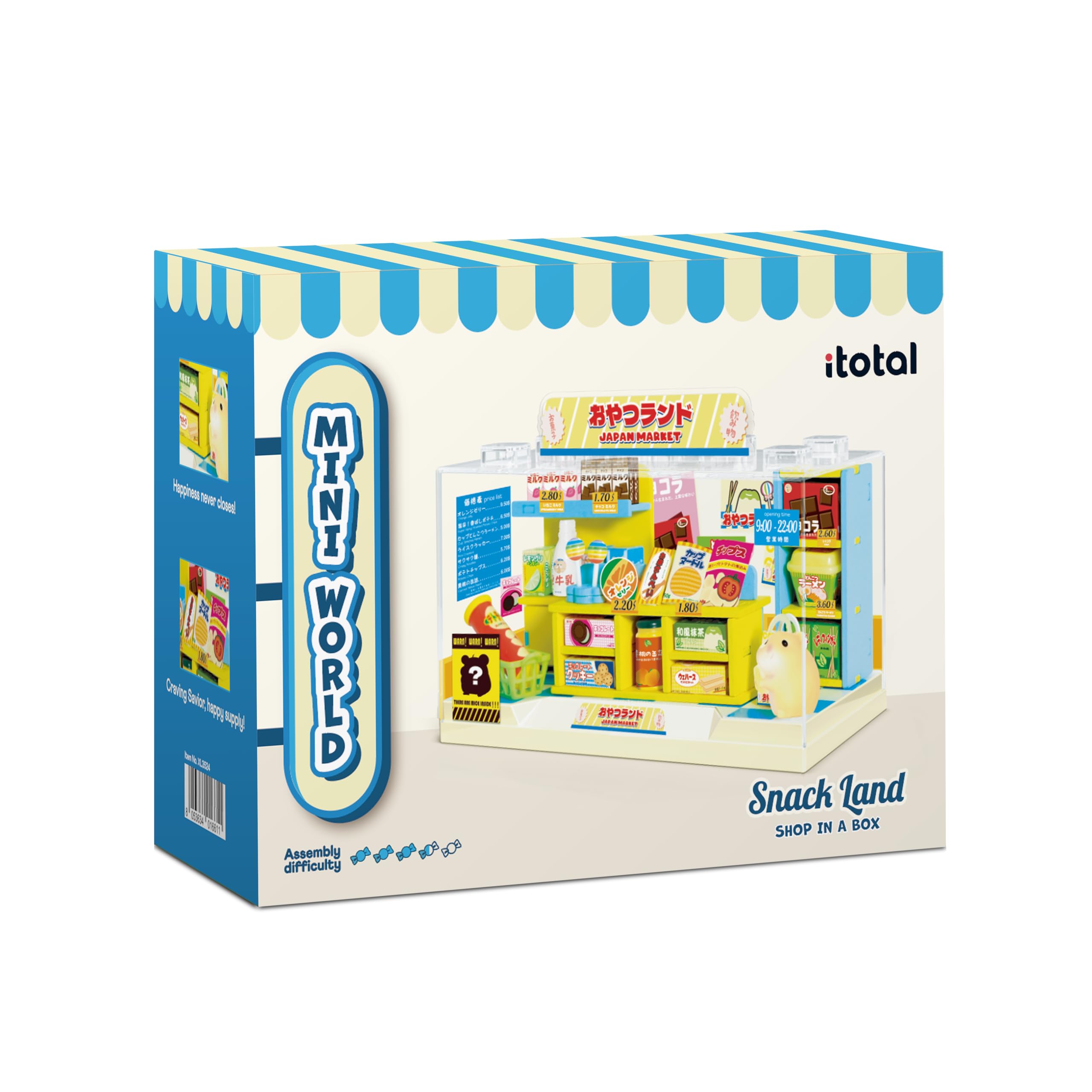 I-TOTAL® - Shop in a Box Kreatives Kit DIY Miniatur 3D Bauen und sammeln Sie Geschäfte im Pastell-Stil, Modell mit dekorativen Details Geschenkidee (SNACK LAND)