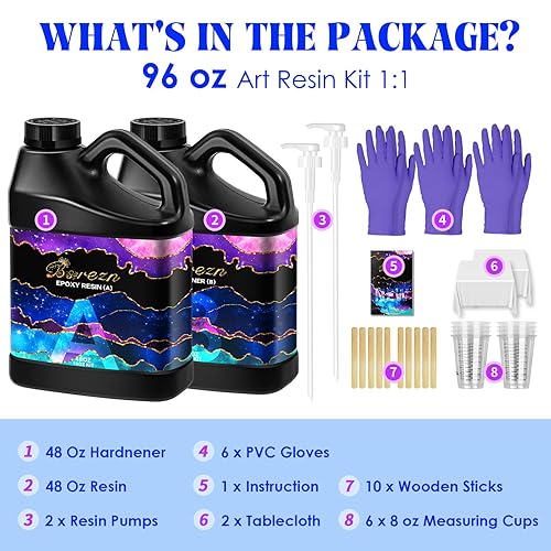 Miniatura 2 de Bsrezn Kit de resina epoxi, 96 onzas con bombas, relación de mezcla 11, transparente como cristal, sin burbujas, acabado de alto brillo para