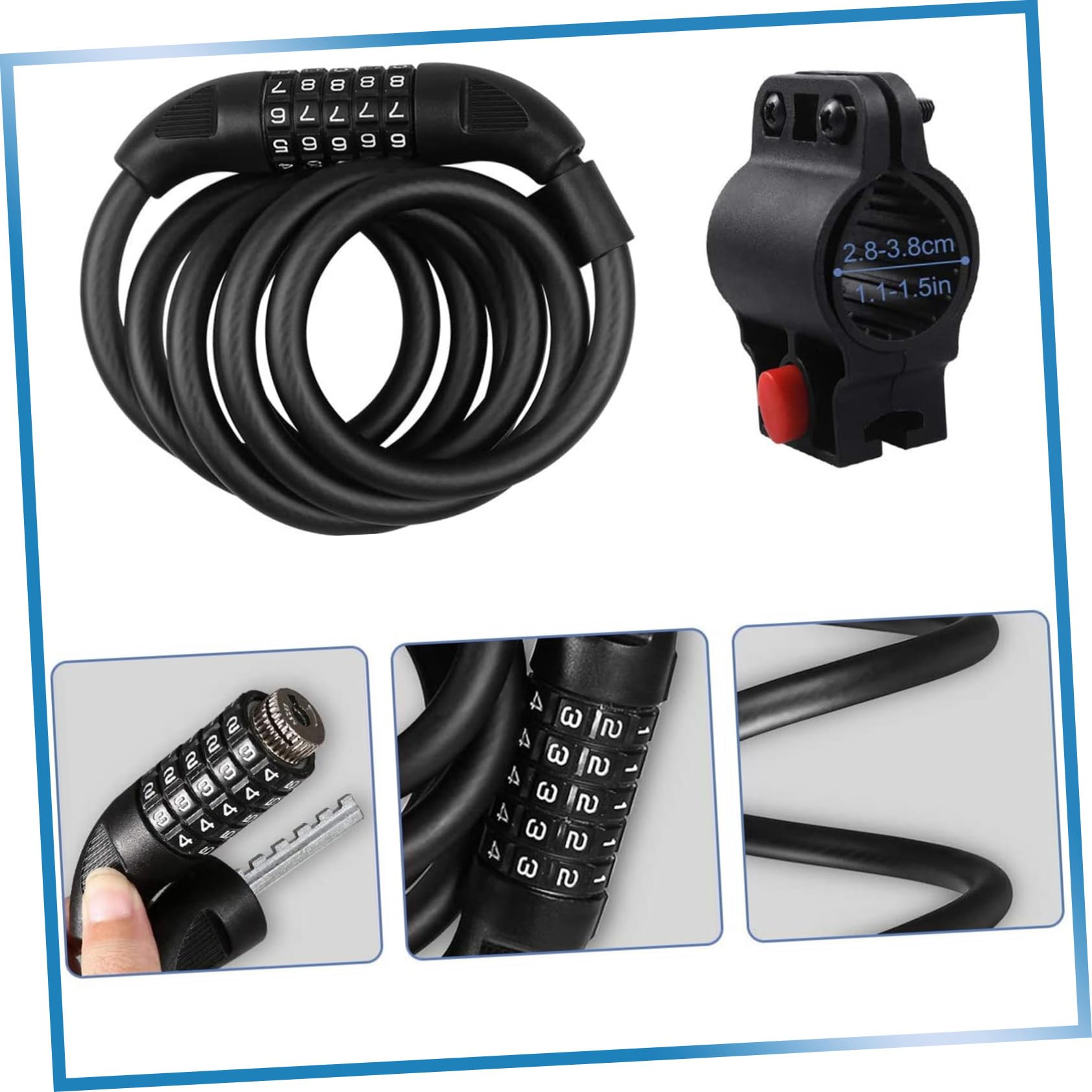 POPETPOP Lucchetto per Bicicletta Cavo Combinazione Reimpostabile Cifre Resistente e Protettivo Adeguata per Blocco Bici