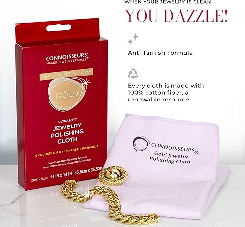 Miniatura 3 de CONNOISSEURS Premium Edition Ultrasoft 14x14 Extra Large Gold or Silver Jewelry Polishing Cloth, Clean and Polish Jewelry While Removing Tarnish for