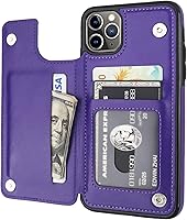 Vista 11 de OT ONETOP - Funda tipo cartera para iPhone 11 Pro Max con tarjetero, piel sintética con ranuras para tarjetas, doble cierre magnético y funda