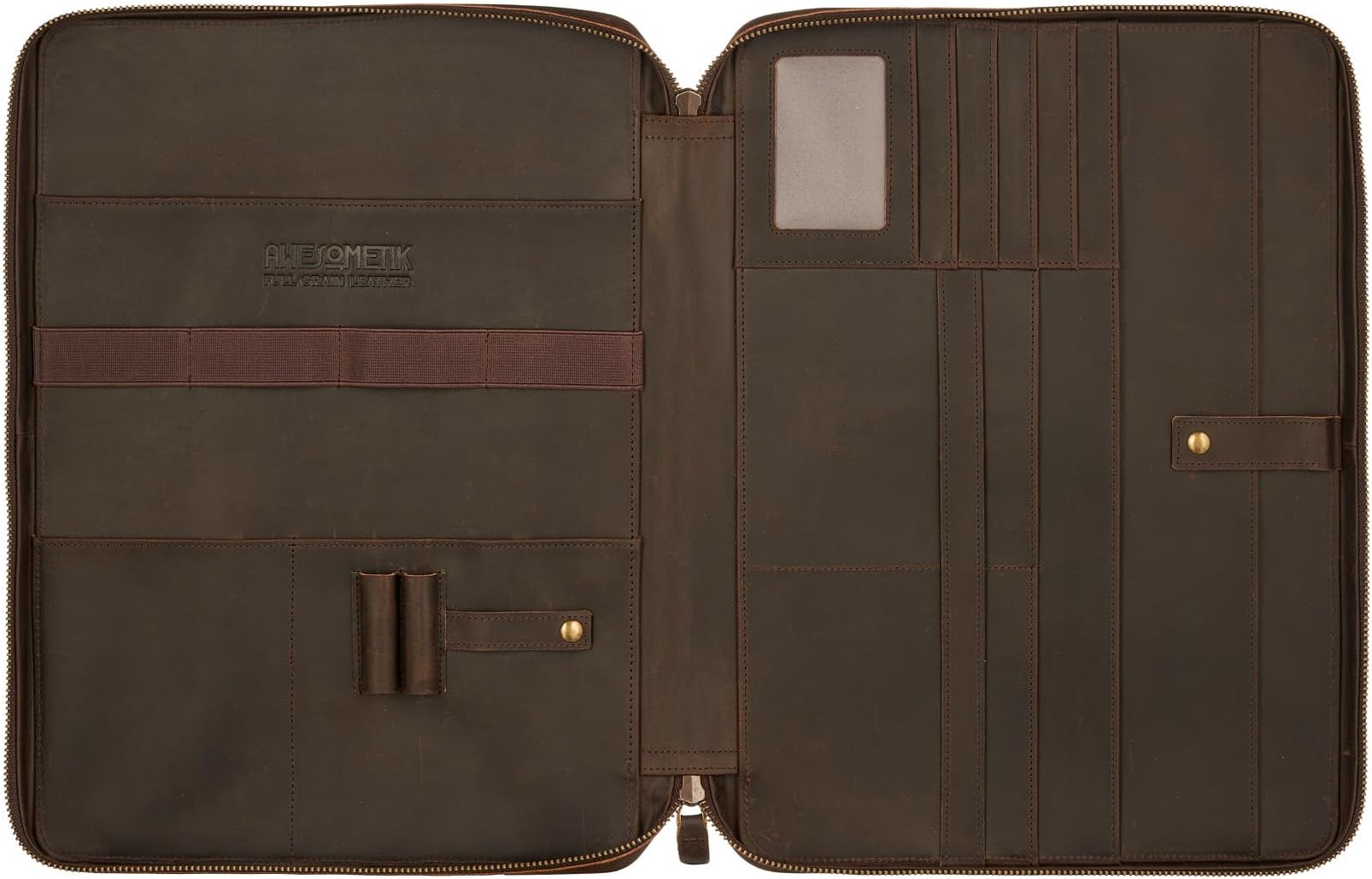 AwesometikLeather Organizer Portfolio with Multiple Slots - Genuine Full Grain Crazy Horse Leather Mac Bag