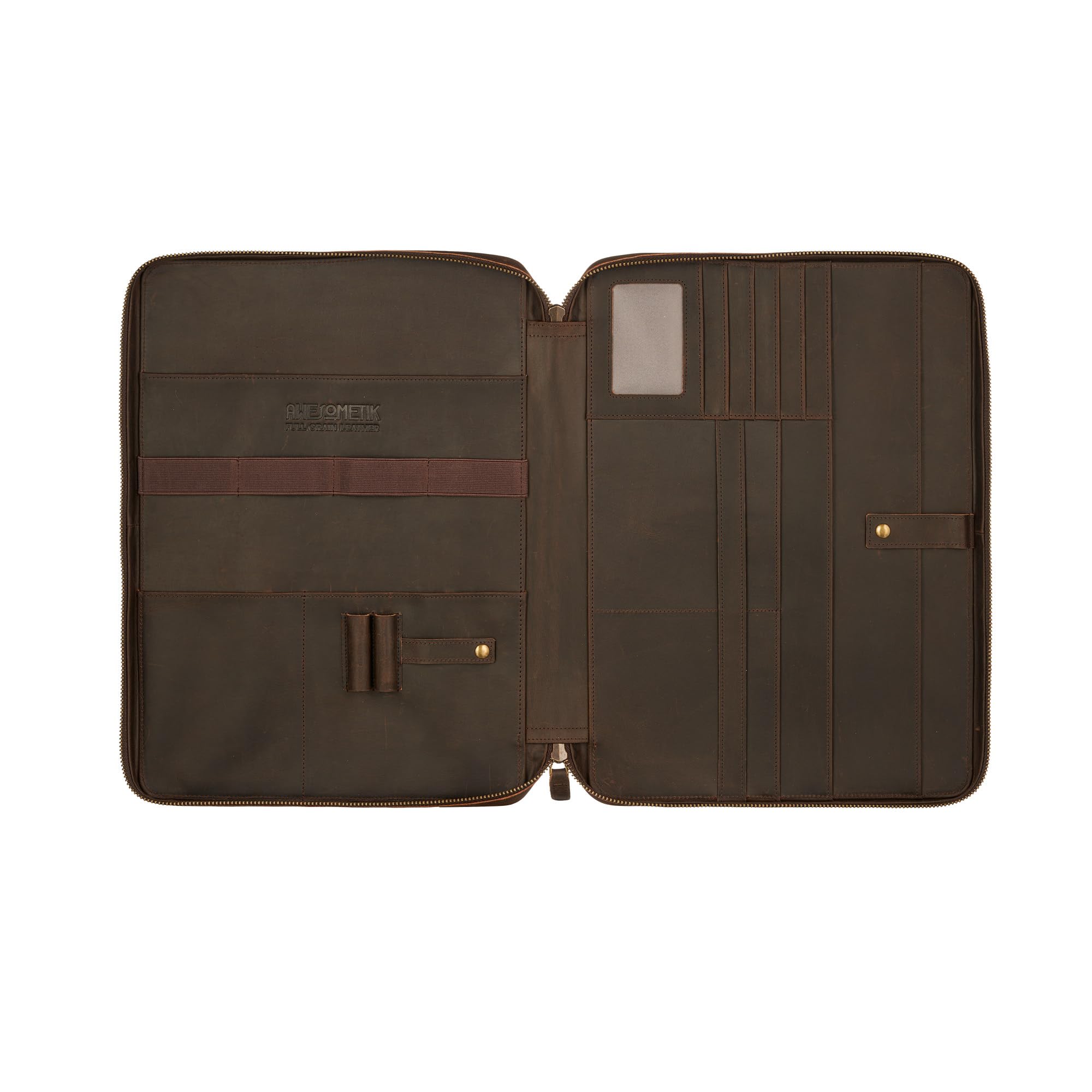 AwesometikLeather Organizer Portfolio with Multiple Slots - Genuine Full Grain Crazy Horse Leather Mac Bag