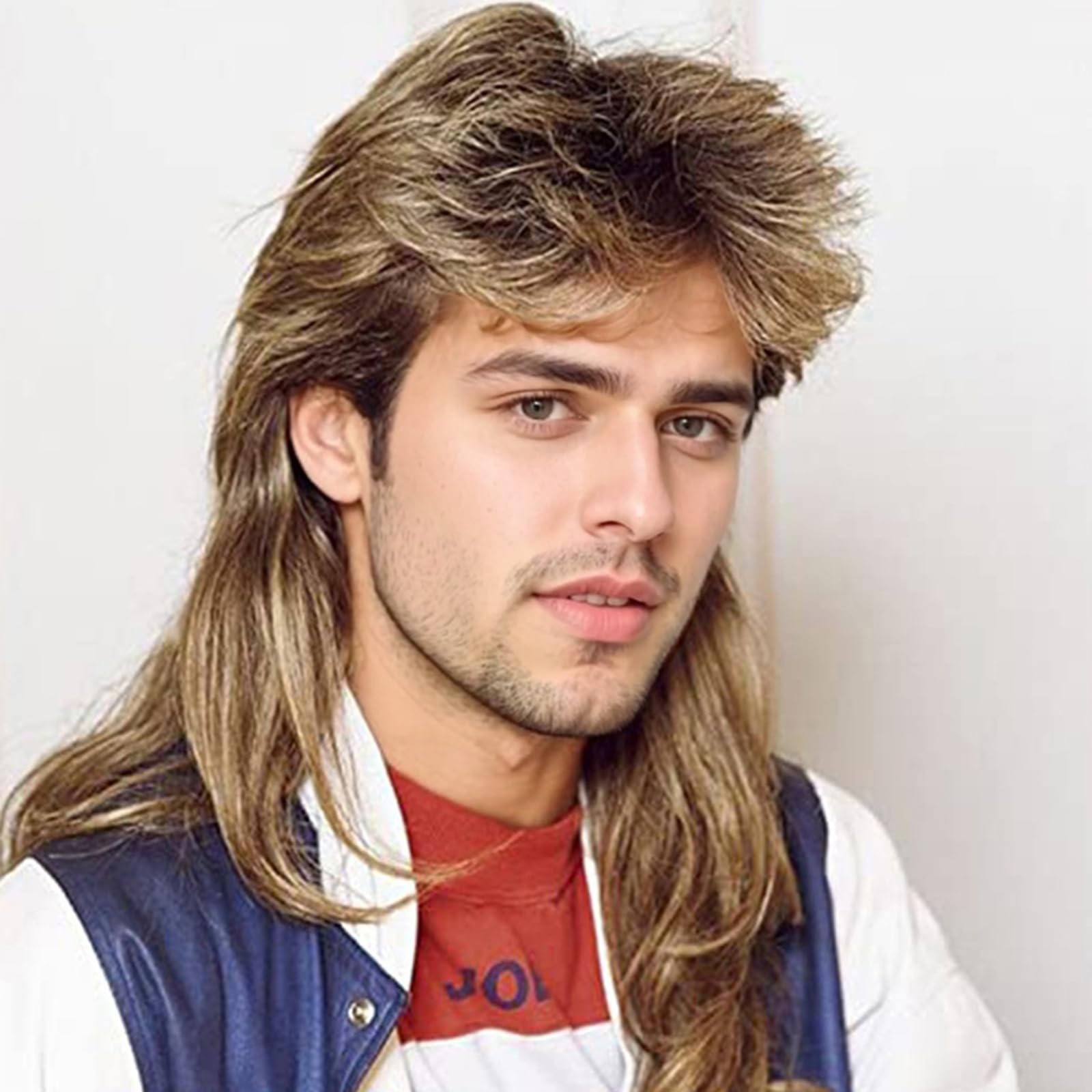 Set De 5 Piezas De Peluca Mullet Para Hombre – Estilo Rock De Los 80 Con Gafas, Collar, Anillo Y Barba – Perfecto Para Fiestas Retro