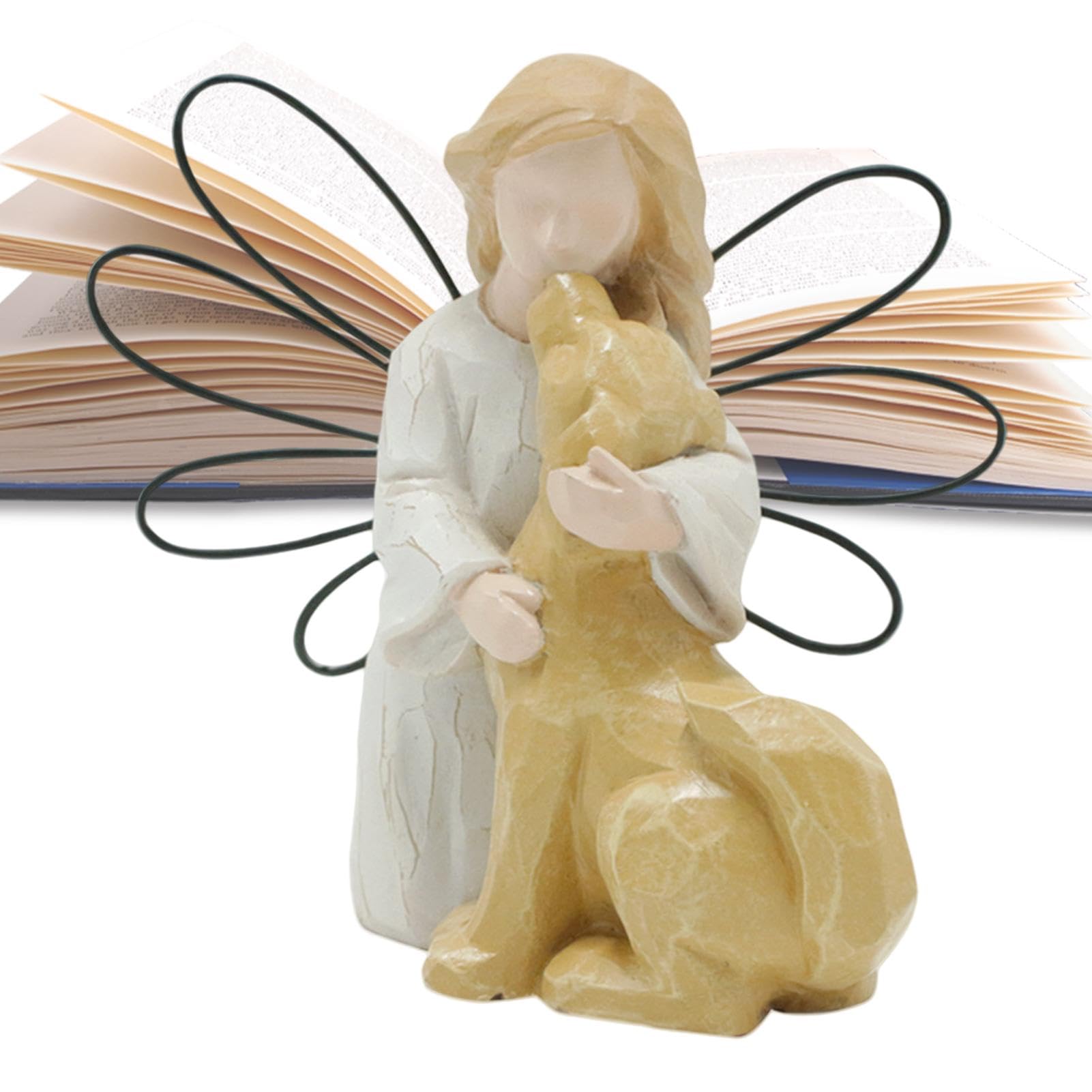 Amazon.co.jp: 天使の犬の像、天使を抱いた犬の置物 | 樹脂製の女の子