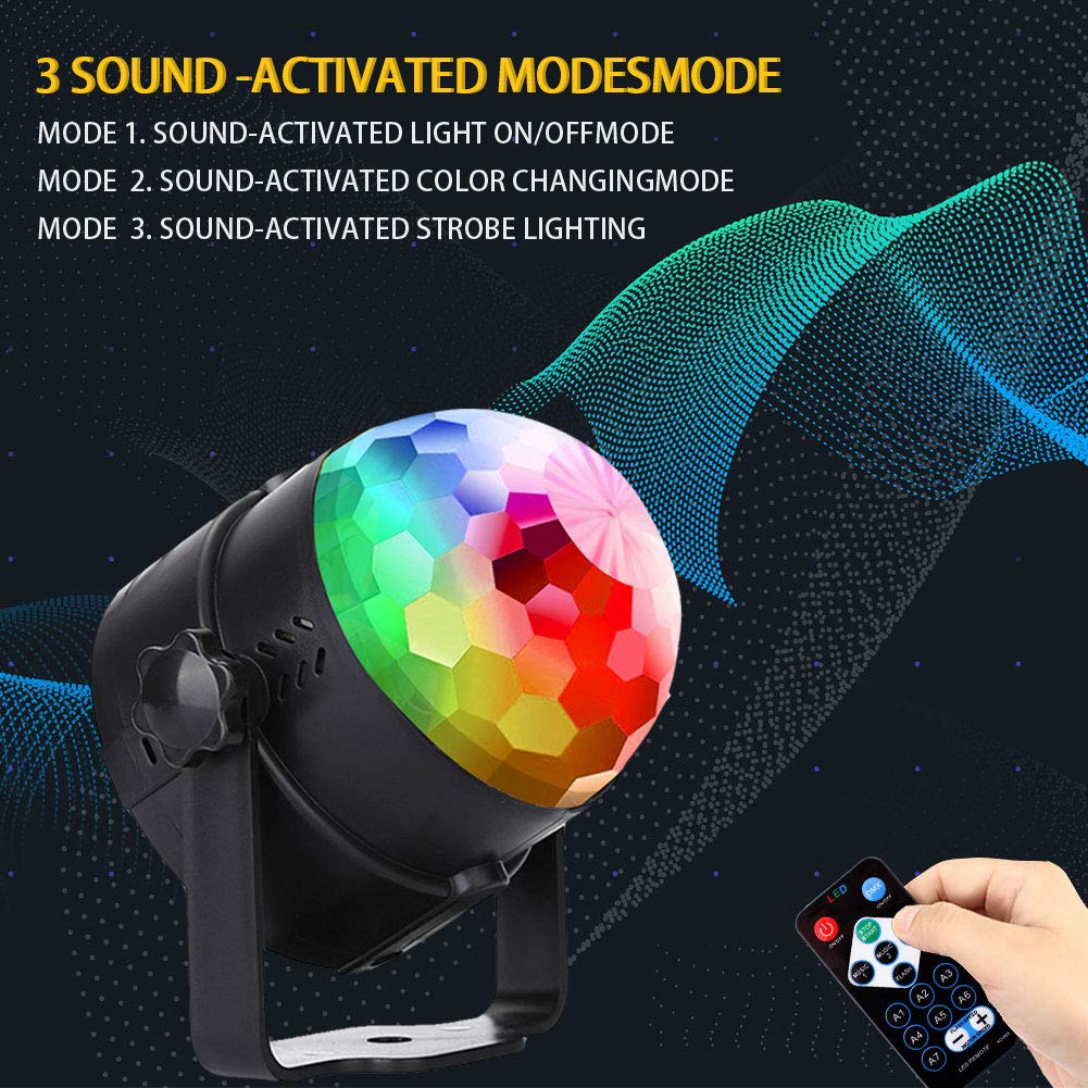 Lumières disco U 'King, télécommande DJ Party Lights 3 W 7 couleurs lumière stroboscopique activée par le son lumières de fête pour Noël, pub, mariage, club, spectacle