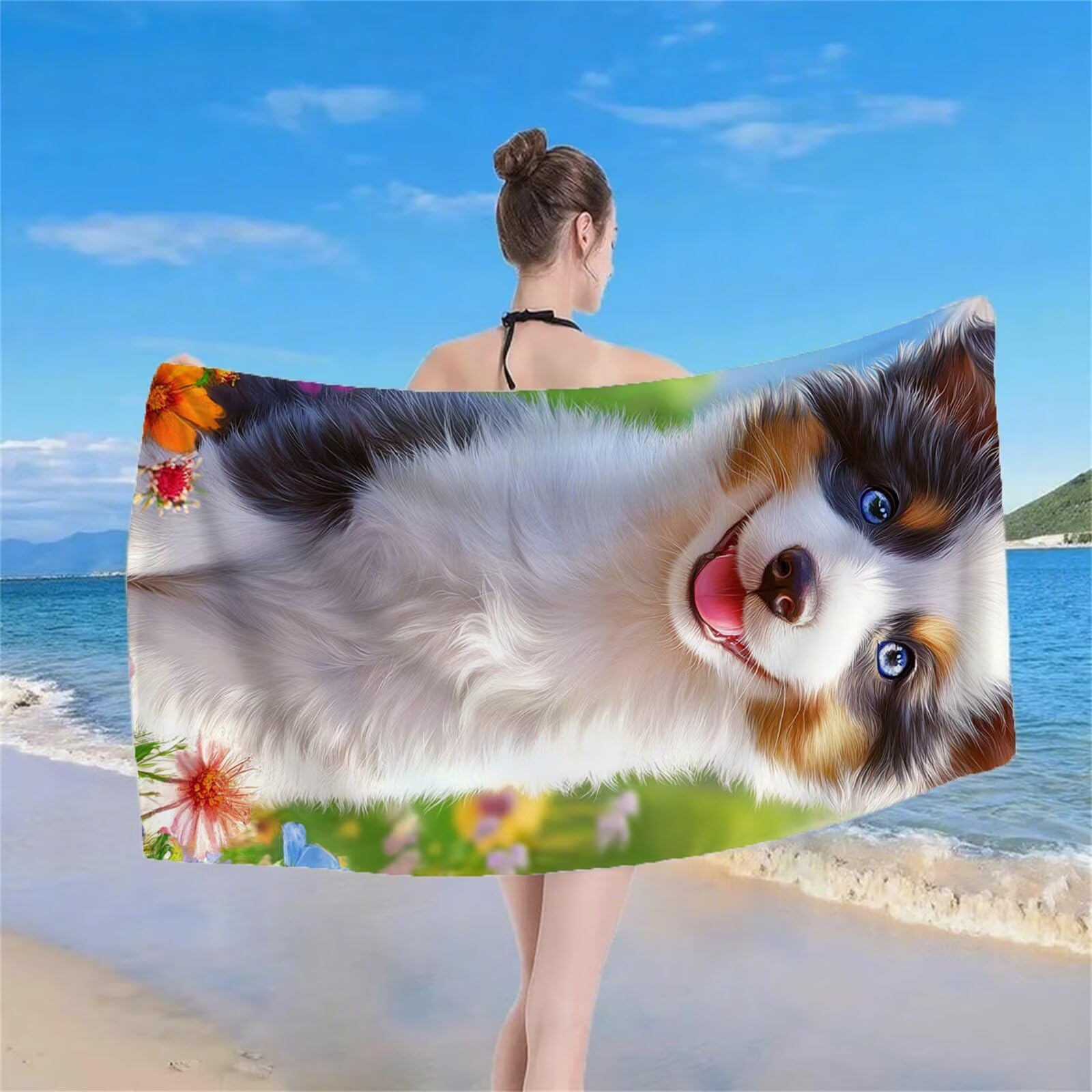 Telo Mare Grande, Teli Mare Microfibra Spiaggia, Aantisabbia Leggero Asciugatura Rapida Asciugamano Palestra Asciugamani Uomo Donna Stuoia Spiaggia per Piscina Viaggio Accessori 220x100 cm Cane S-155