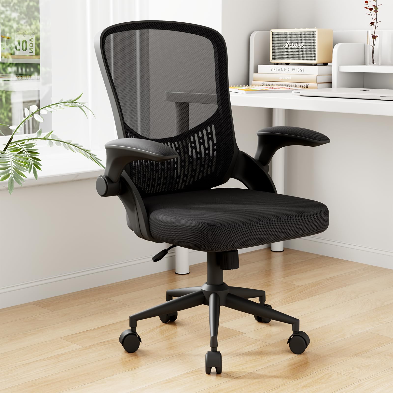 naspaluro Computer Desk Chair with Flip-up Armrests/3D Lumbar Support/Metal Claws, Swivel Mesh Ergonomic Office Chairs, Comfy Study Home Office Chairs, Small Heavy Duty Black Work PC Chairs & Stools — image 1