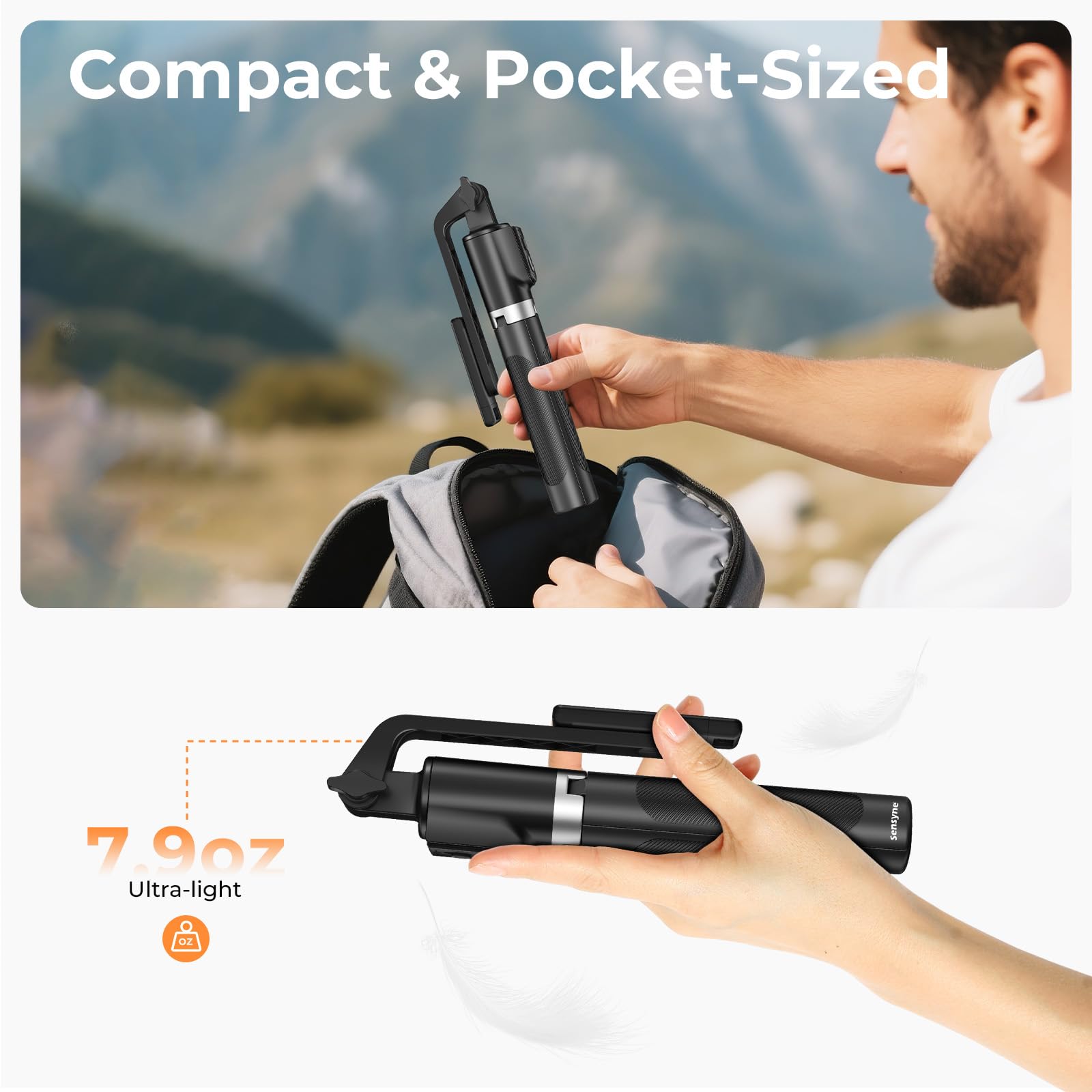 Sensyne Palo selfie de 53 pulgadas para teléfono, trípode de viaje extensible con control remoto desmontable para fotografía, selfies, compatible con todos los teléfonos celulares, color negro