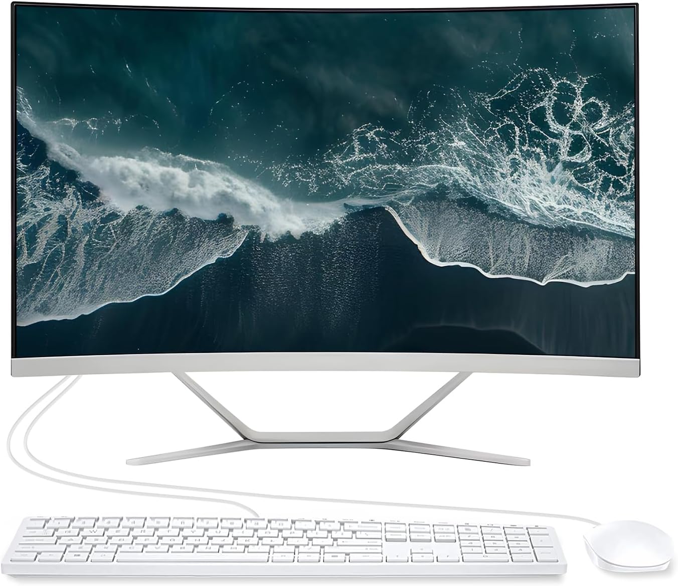 All-in-One Desktop Computer PC, 24" FHD Curved Display Monitor AMD R5 Quad-Core Processor, 8GB, 512GB SSD, Dual-Band Wi-Fi, Bluetooth, 4 USB, HDMI, VGA, Keyboard & Mouse for Home Study Office Gaming
