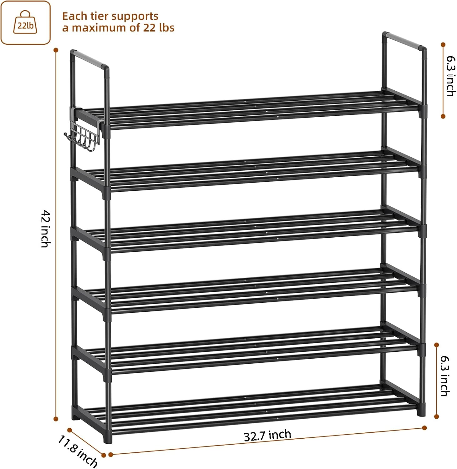 6 Tier Shoe Rack, Shoe Rack for Closet, Shoe Organizer for Entryway, Shoe Storage for Front Door Entrance & Entryway, Large Shoe Stand Holder Adjustable Shelf Height